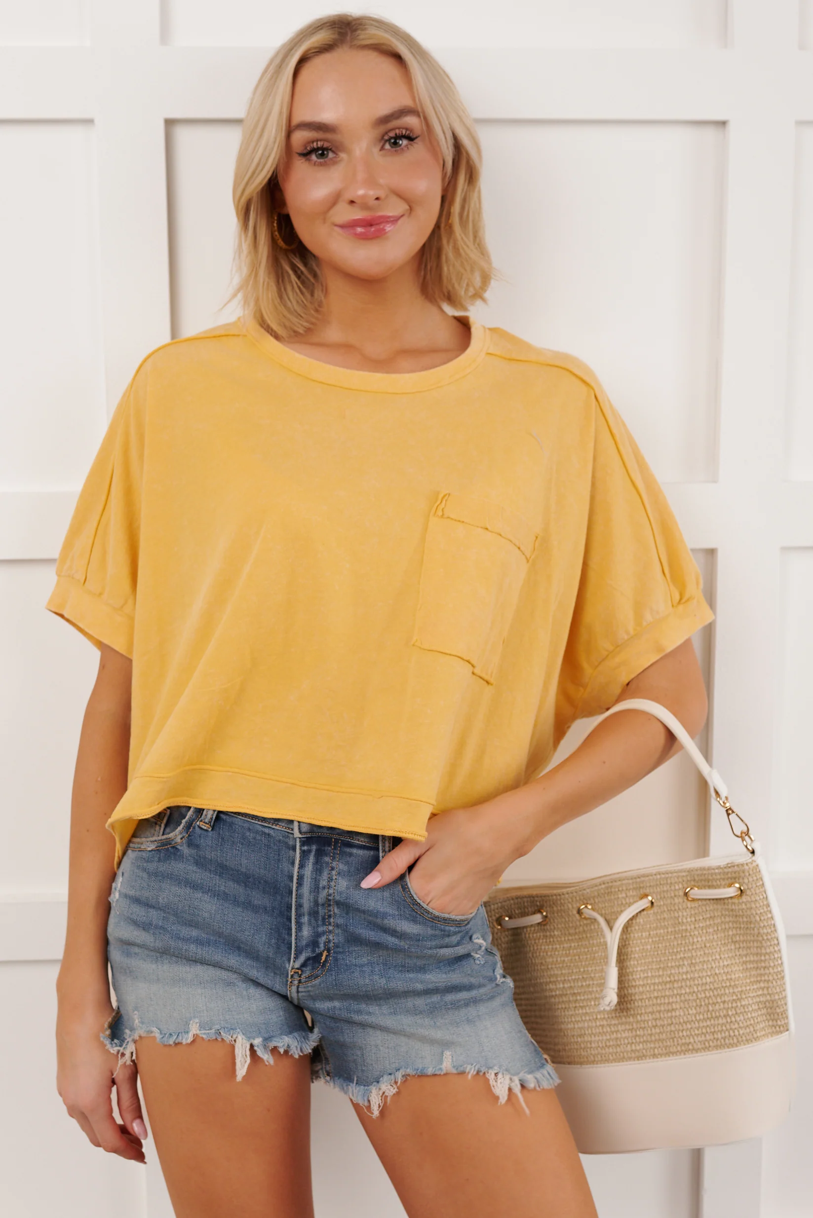 Kendrick Acid Wash Crop Top (Yellow) - Image 5