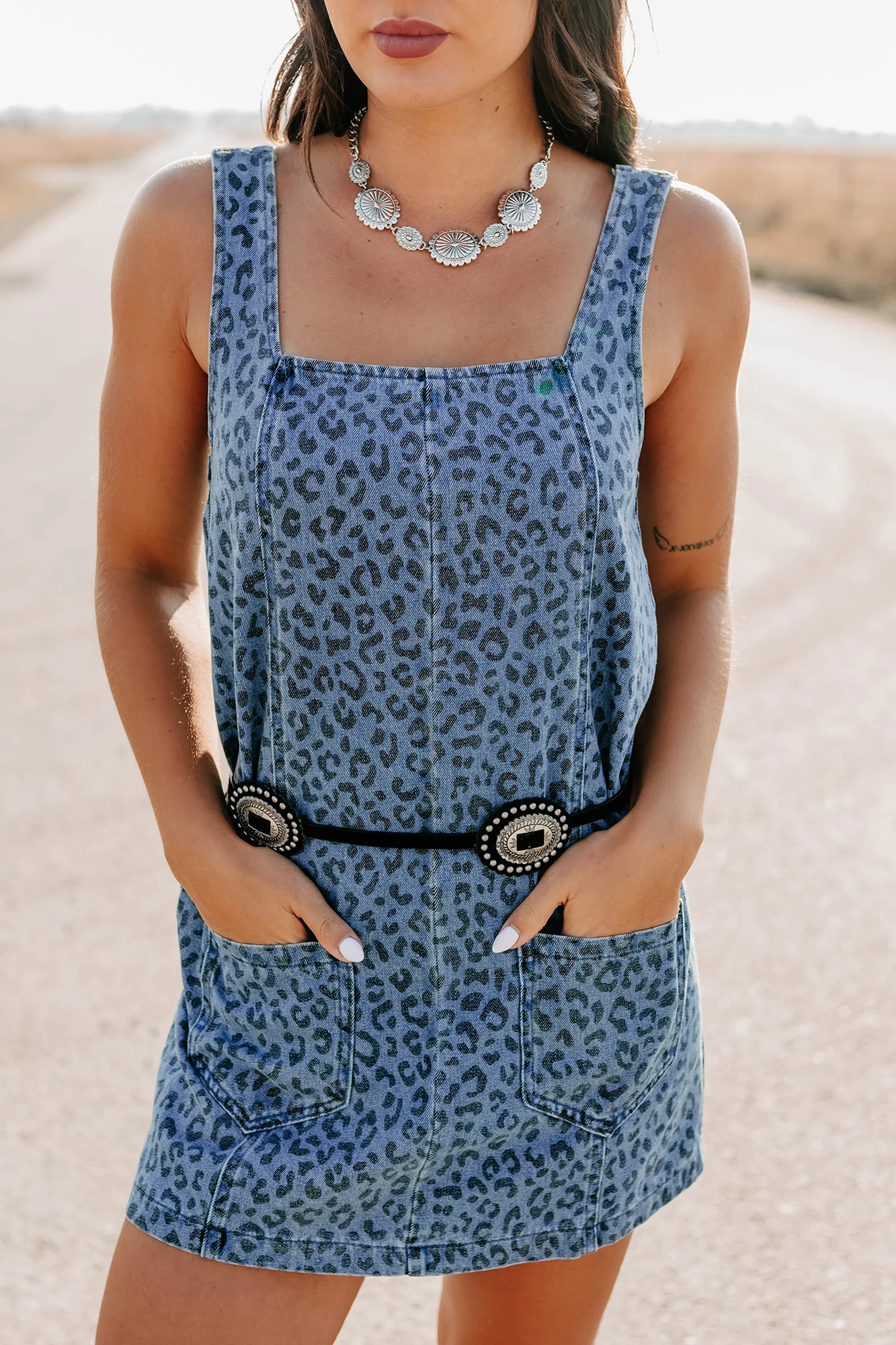 Kendrix Animal Print Denim Mini Dress (Denim Leopard) - Image 10