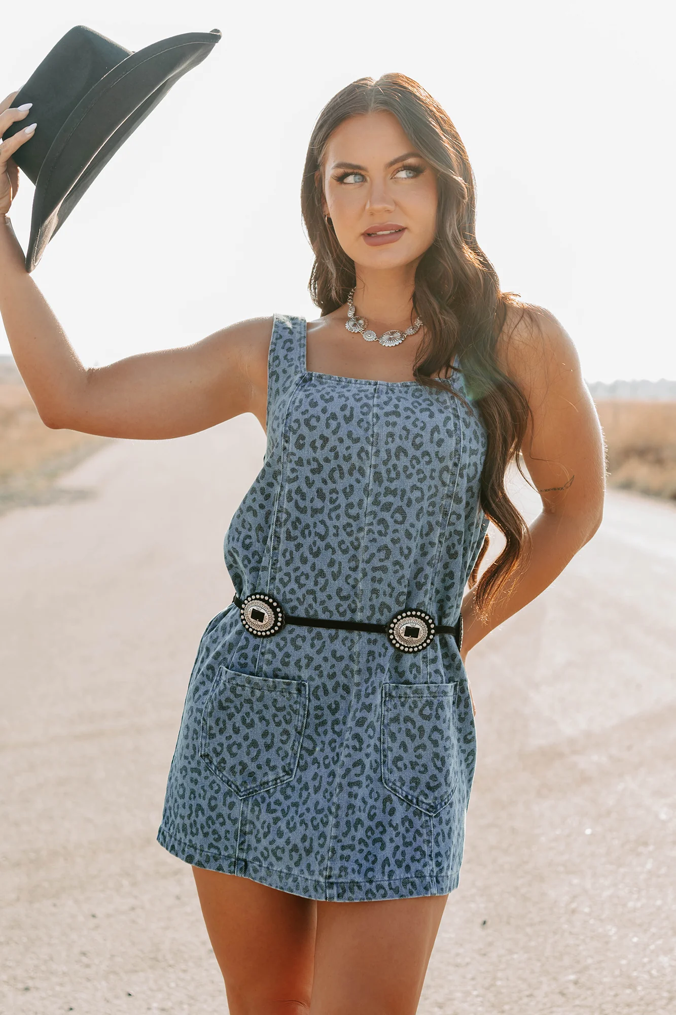 Kendrix Animal Print Denim Mini Dress (Denim Leopard) - Image 5