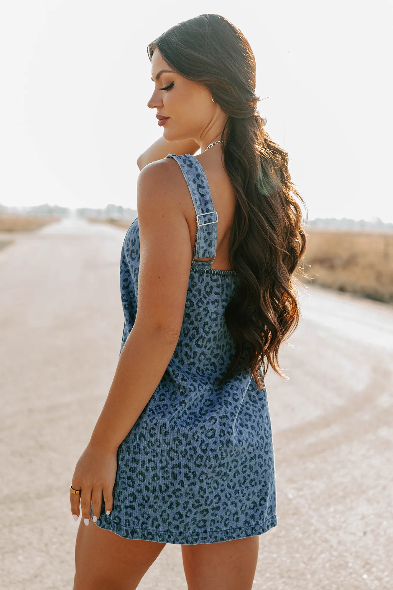 Kendrix Animal Print Denim Mini Dress (Denim Leopard) - Image 6