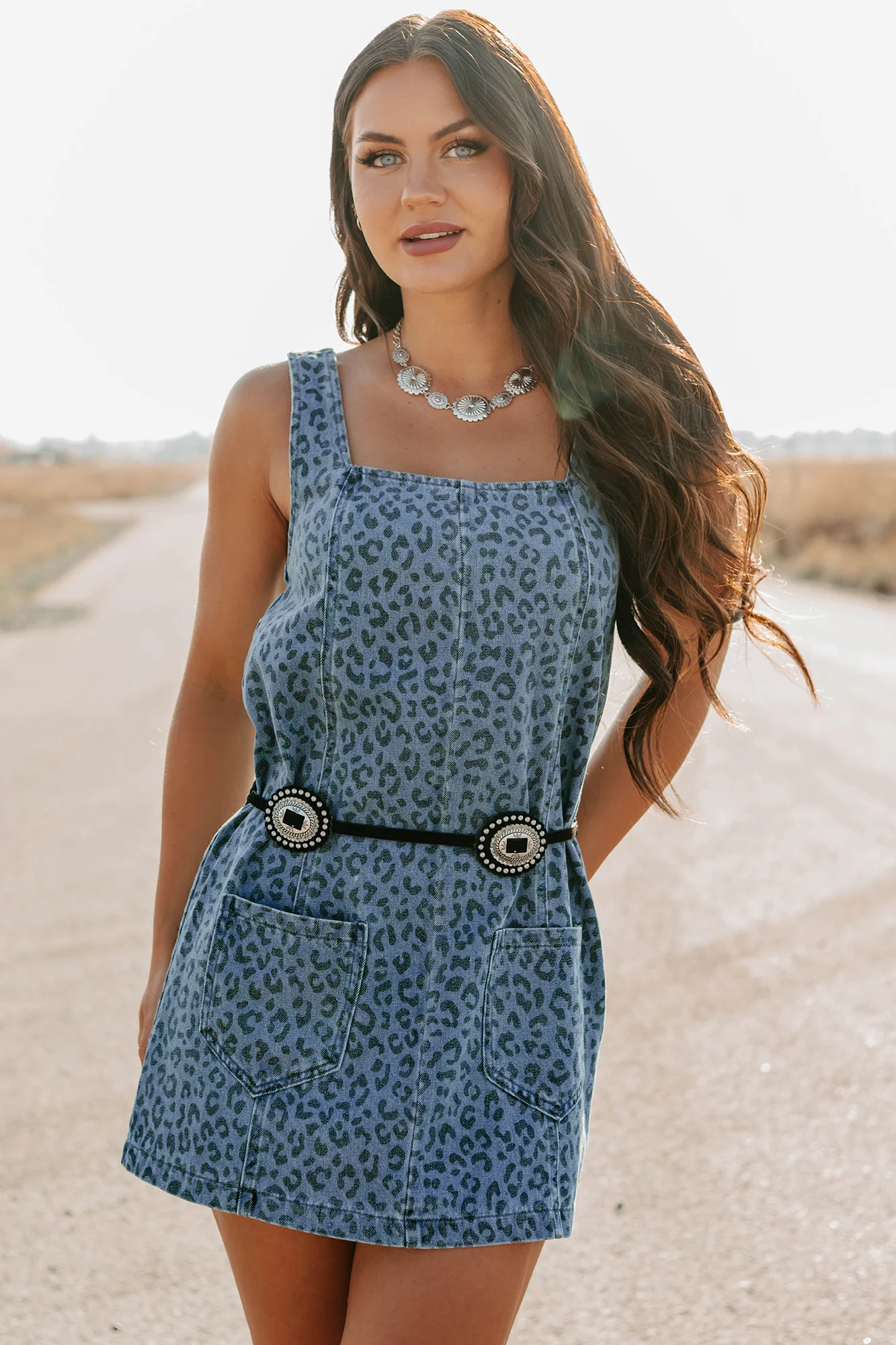 Kendrix Animal Print Denim Mini Dress (Denim Leopard) - Image 9