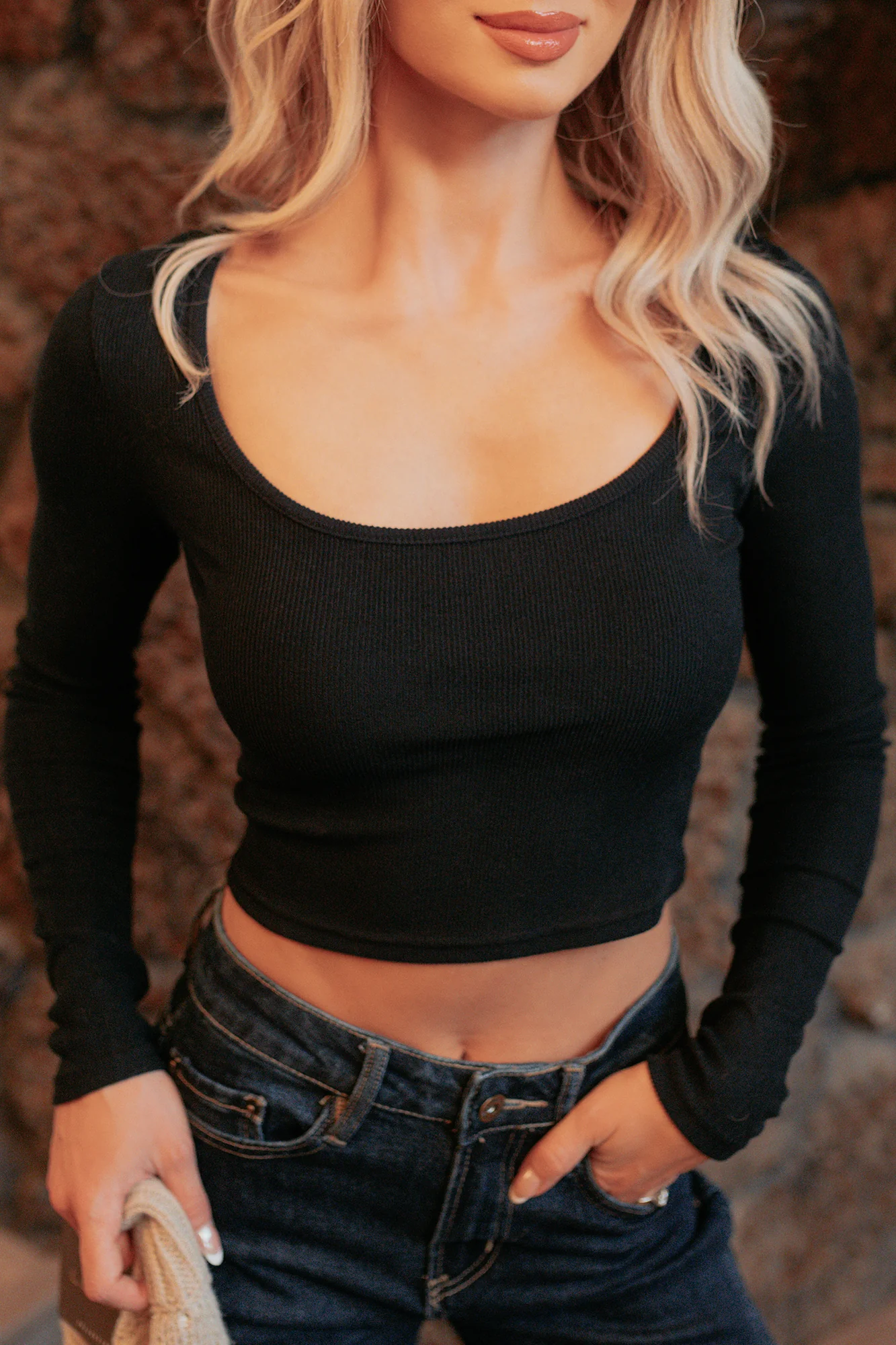 Keyana Scoop Neck Long Sleeve Top (Black) - Image 16