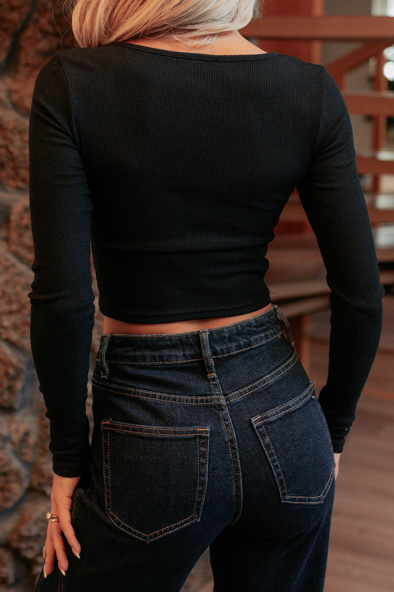 Keyana Scoop Neck Long Sleeve Top (Black) - Image 18