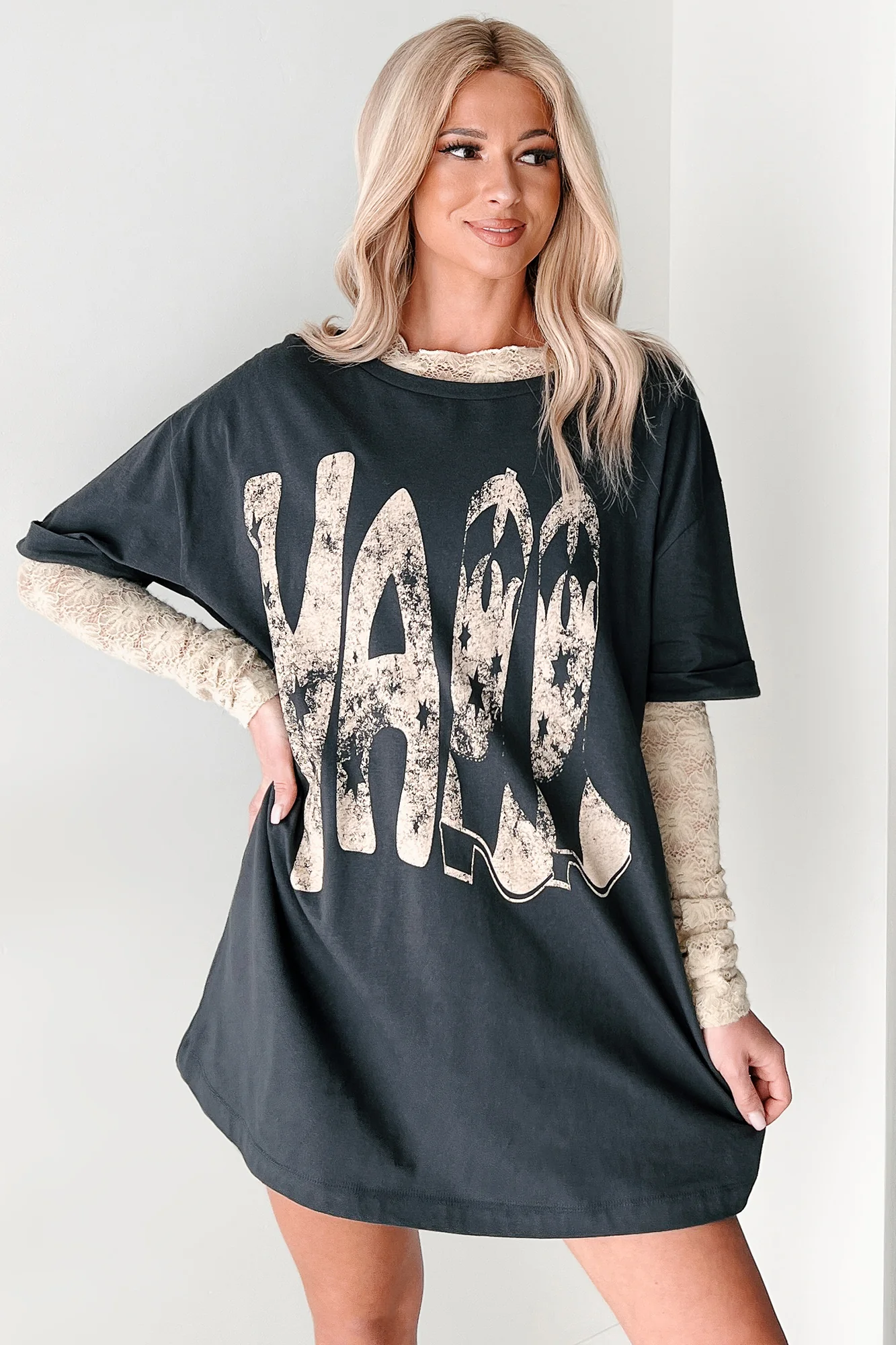 Kickin' It, Y'all Cowgirl Boot Graphic T-Shirt (Charcoal) - Image 9