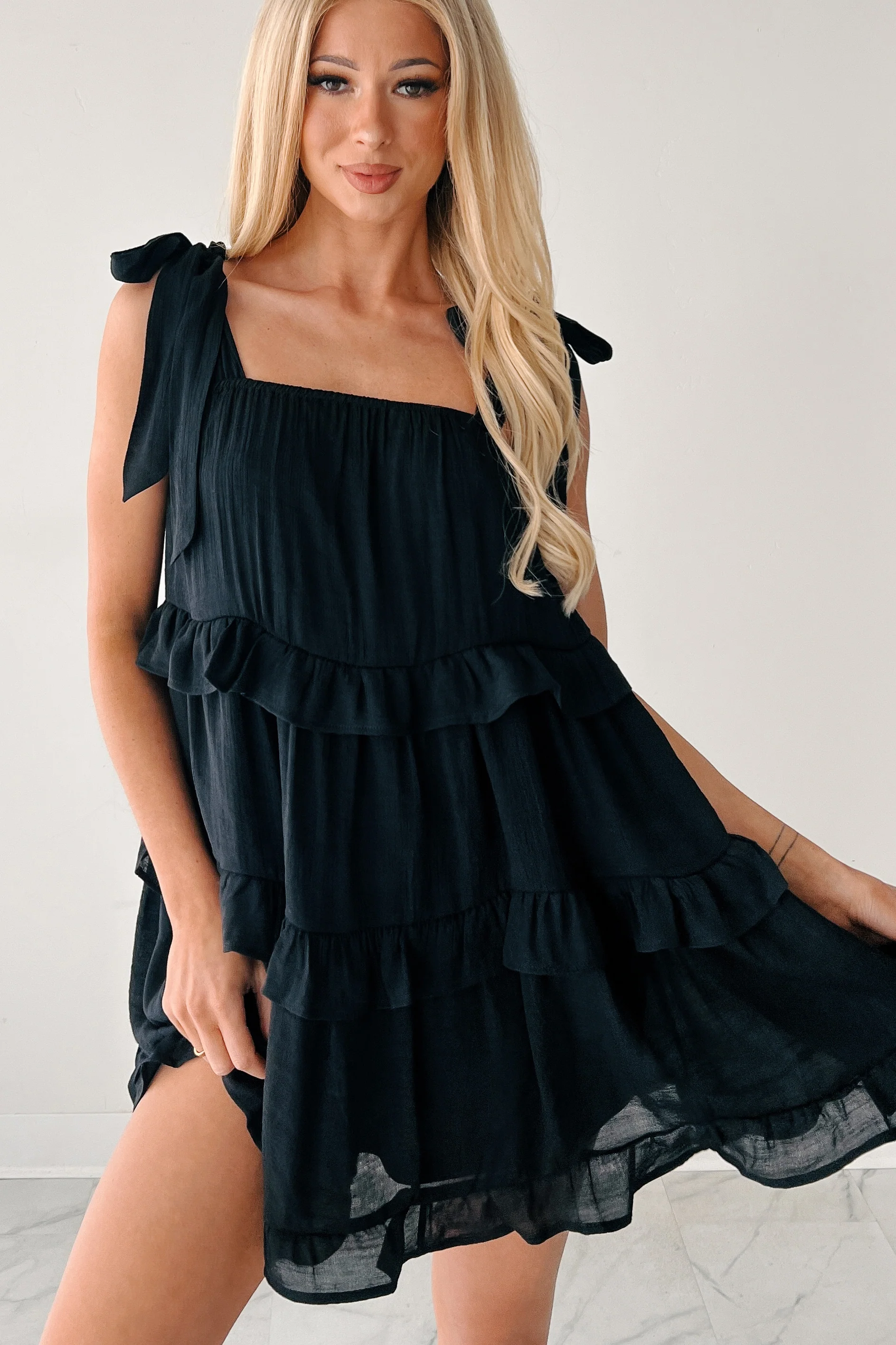 Kiss Me Quick Ruffle Tiered Babydoll Dress (Black) - Image 3