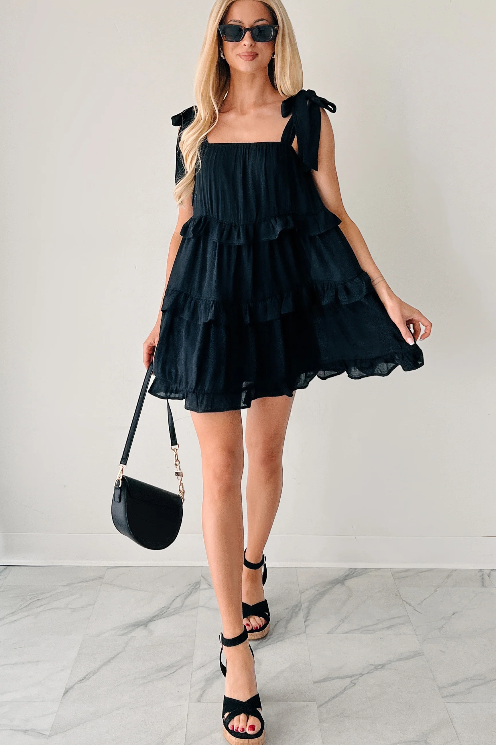 Kiss Me Quick Ruffle Tiered Babydoll Dress (Black) - Image 5