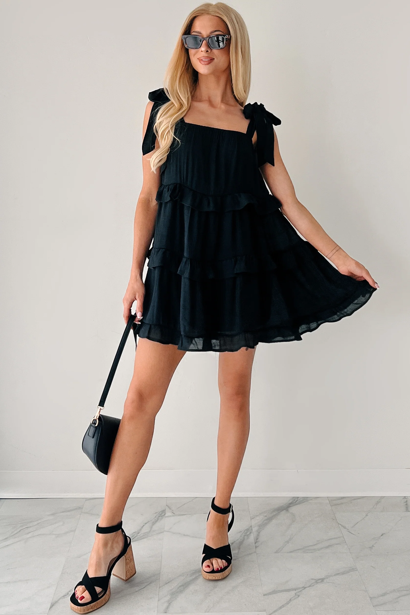 Kiss Me Quick Ruffle Tiered Babydoll Dress (Black) - Image 7