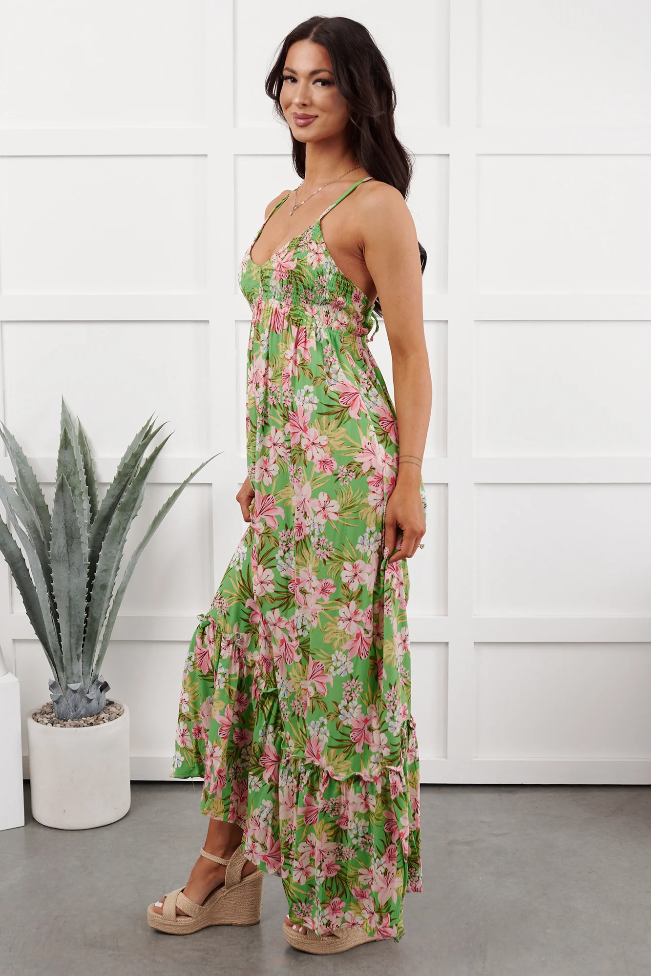 Kissed Soft Sleeveless Floral Maxi Dress (Green/Coral) - Image 5