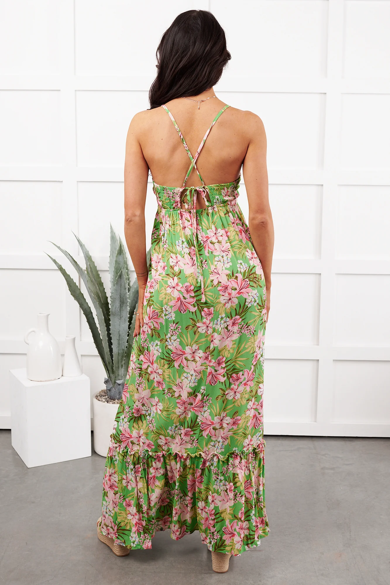 Kissed Soft Sleeveless Floral Maxi Dress (Green/Coral) - Image 6
