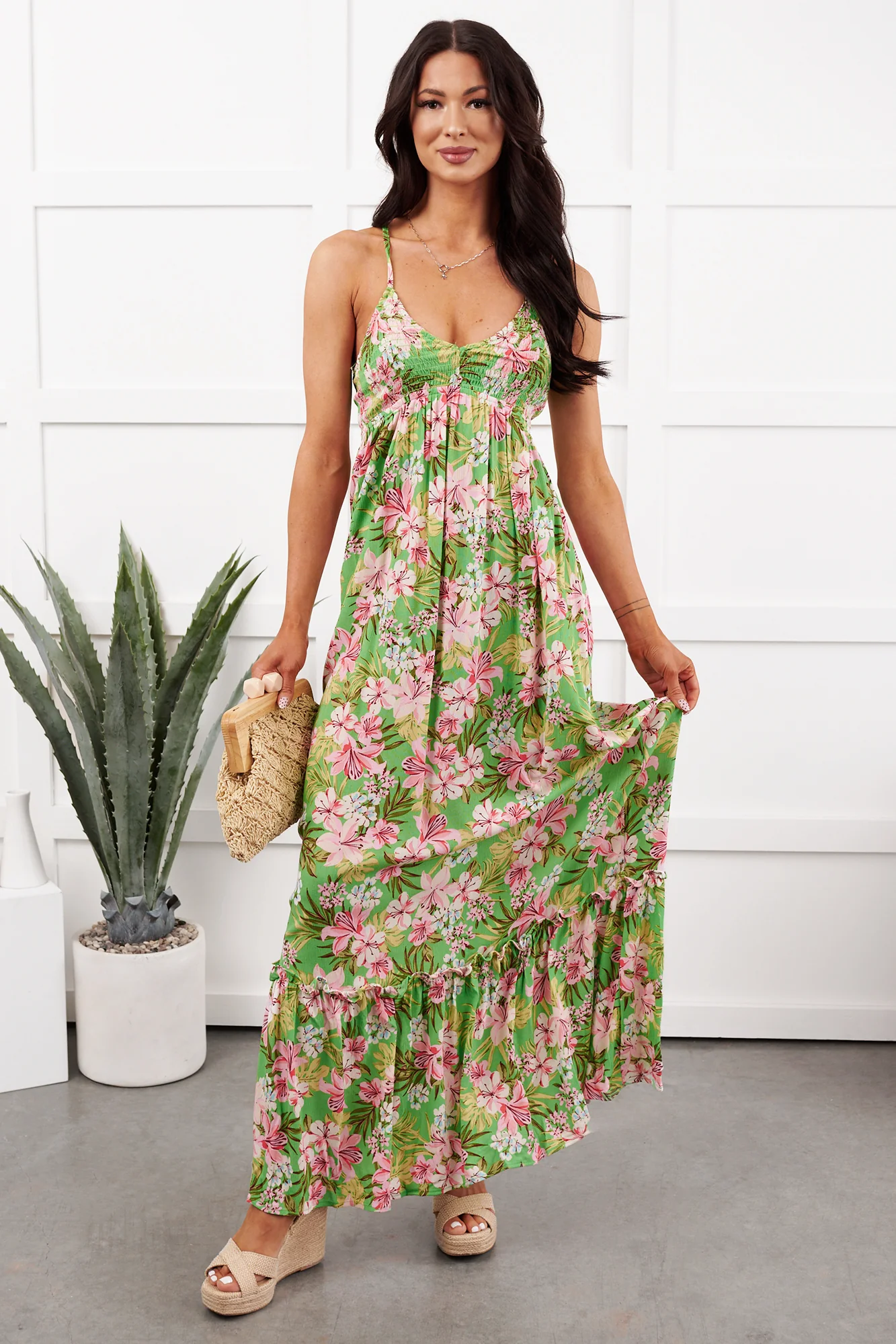Kissed Soft Sleeveless Floral Maxi Dress (Green/Coral) - Image 8