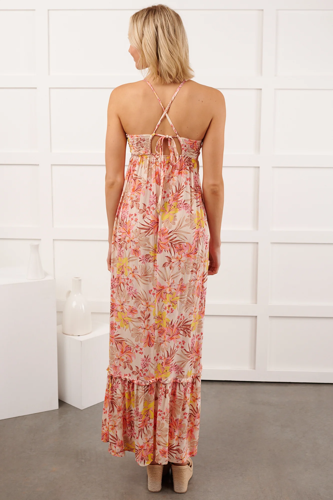 Kissed Soft Sleeveless Floral Maxi Dress (Ivory/Pink) - Image 6