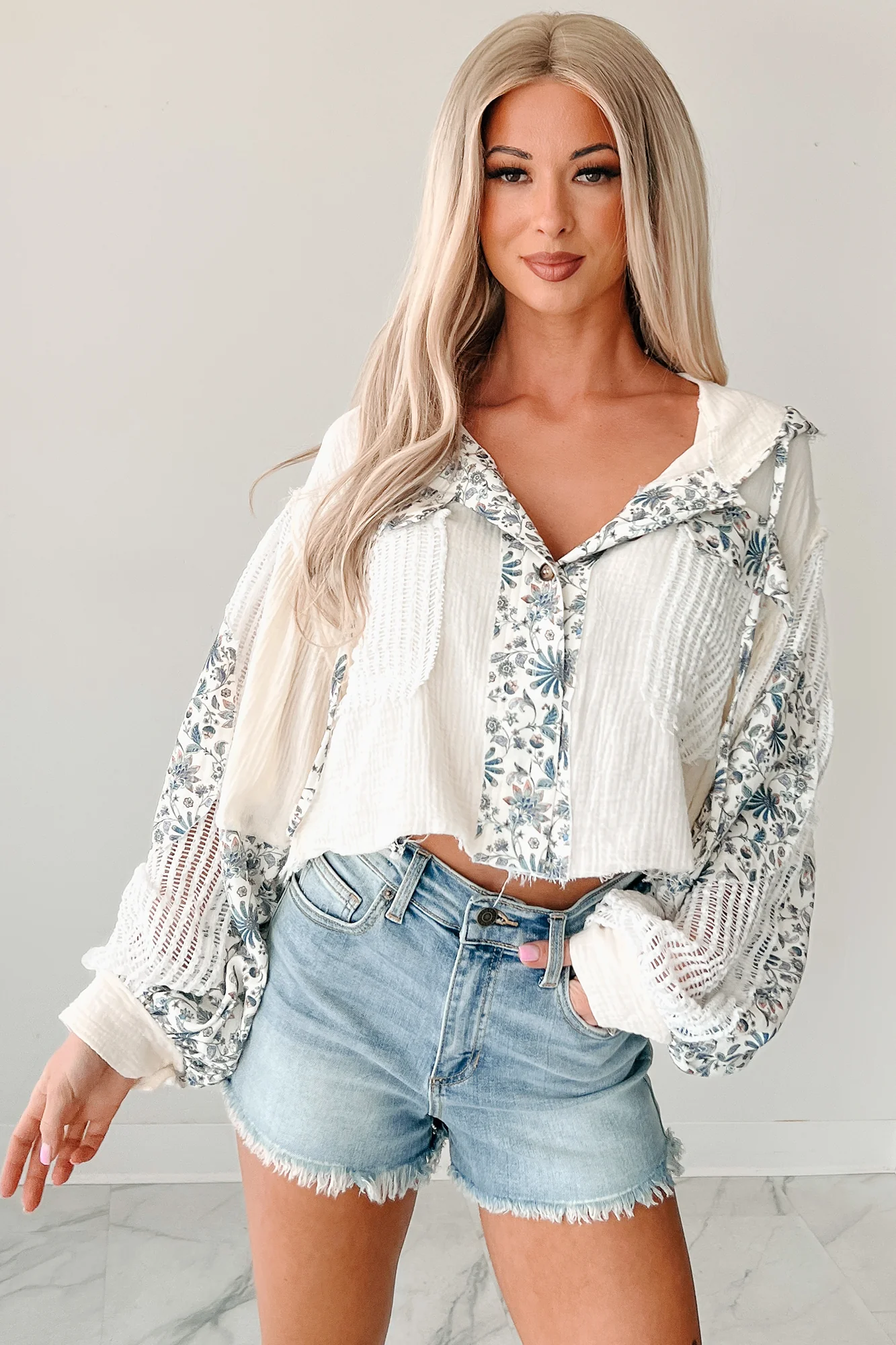 Knitted Paths Floral Crochet Hooded Top (Natural) - Image 7