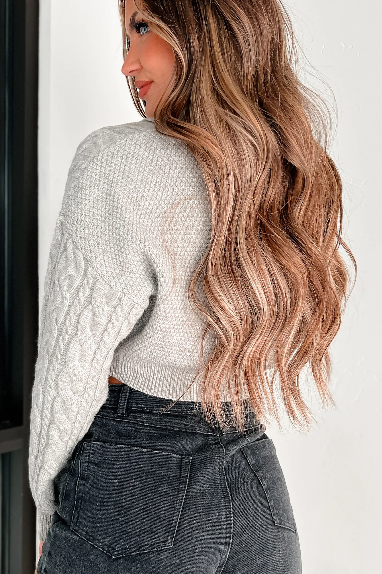 Know Me Well Cable Knit Crop Sweater (Heather Grey) - Image 9