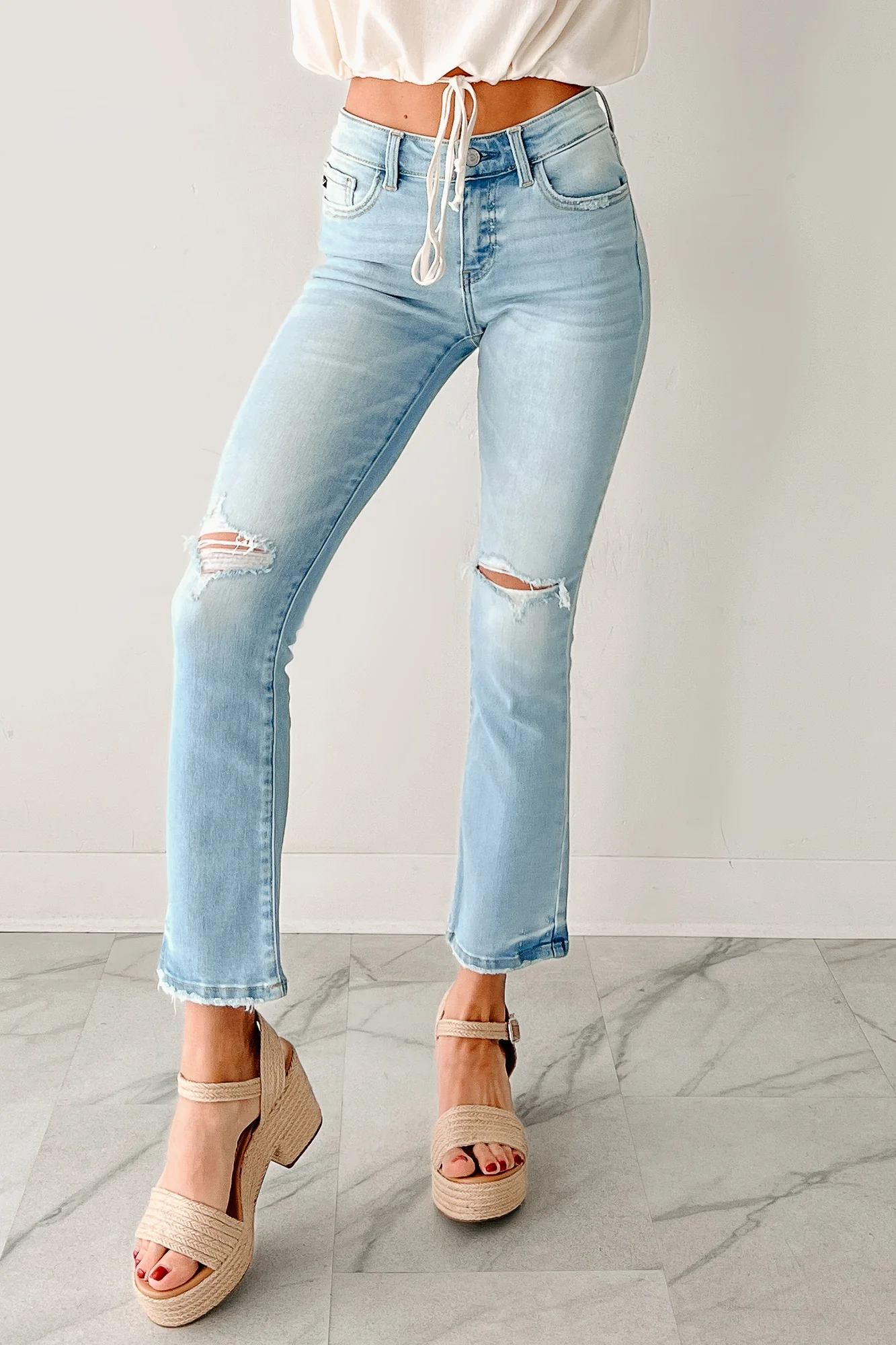 Koa Kick Flare Distressed Kancan Jeans (Light) - Image 3
