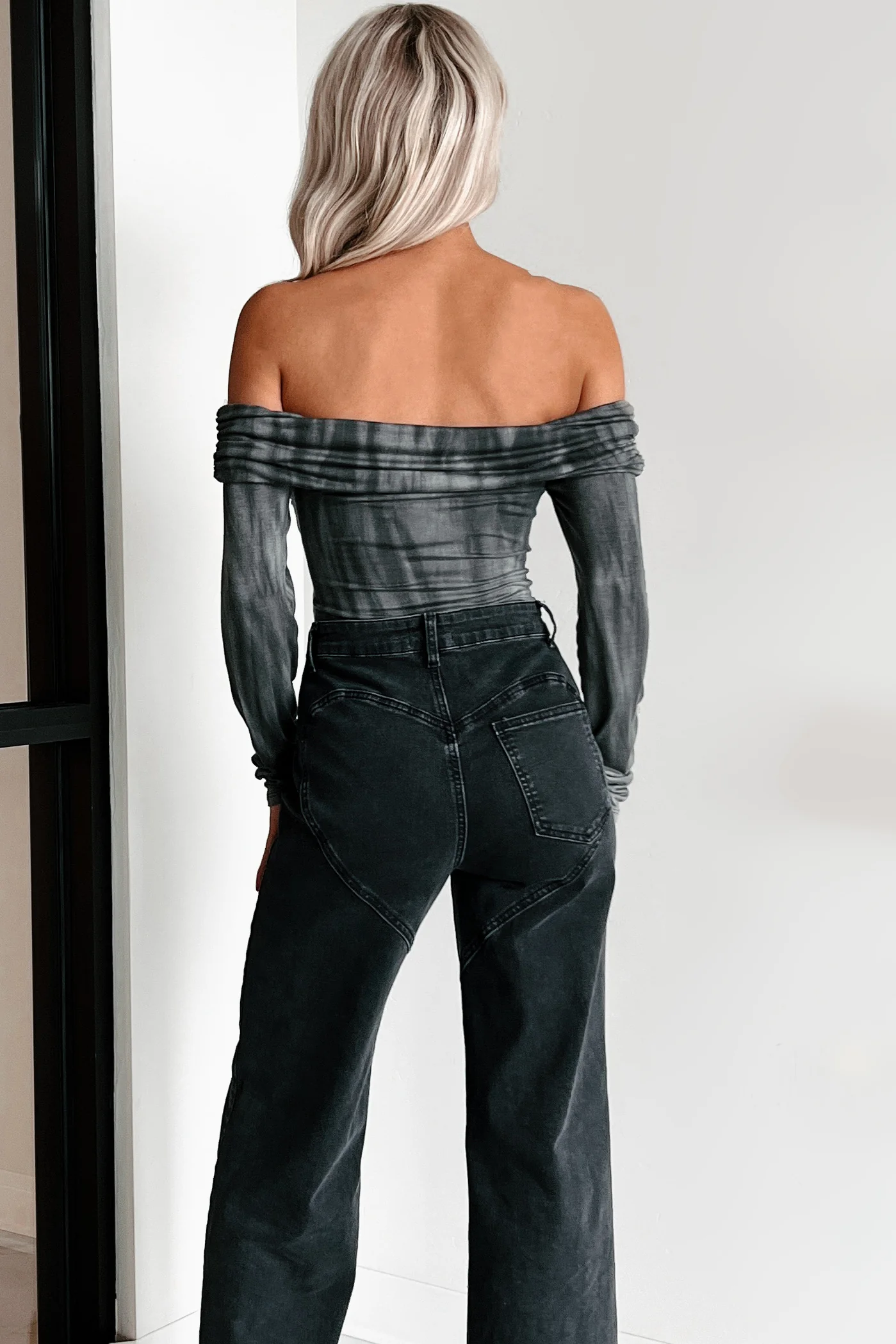 Kora Off The Shoulder Bodysuit (Black/Grey) - Image 4