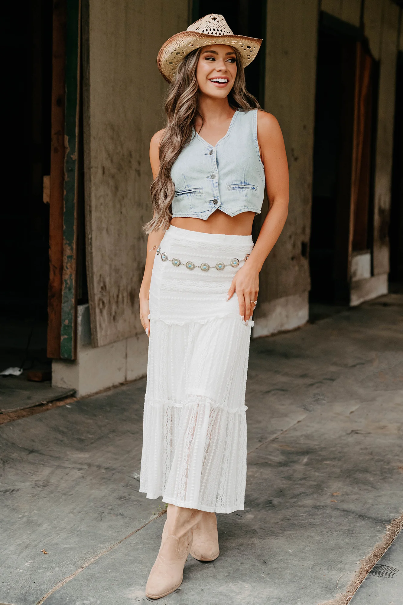 Lacy Daze Tiered Lace Midi Skirt (Off White) - Image 4