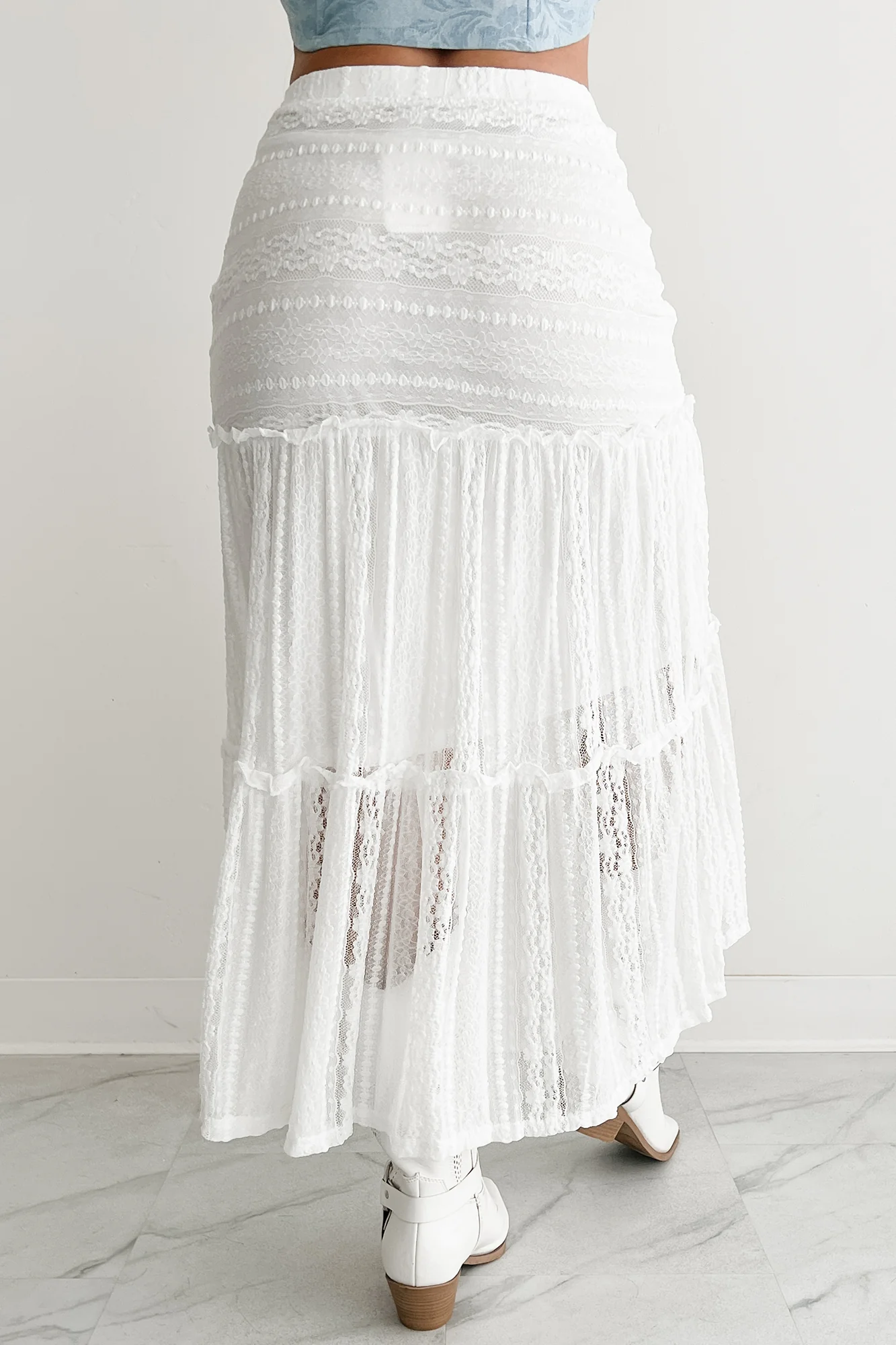 Lacy Daze Tiered Lace Midi Skirt (Off White) - Image 9