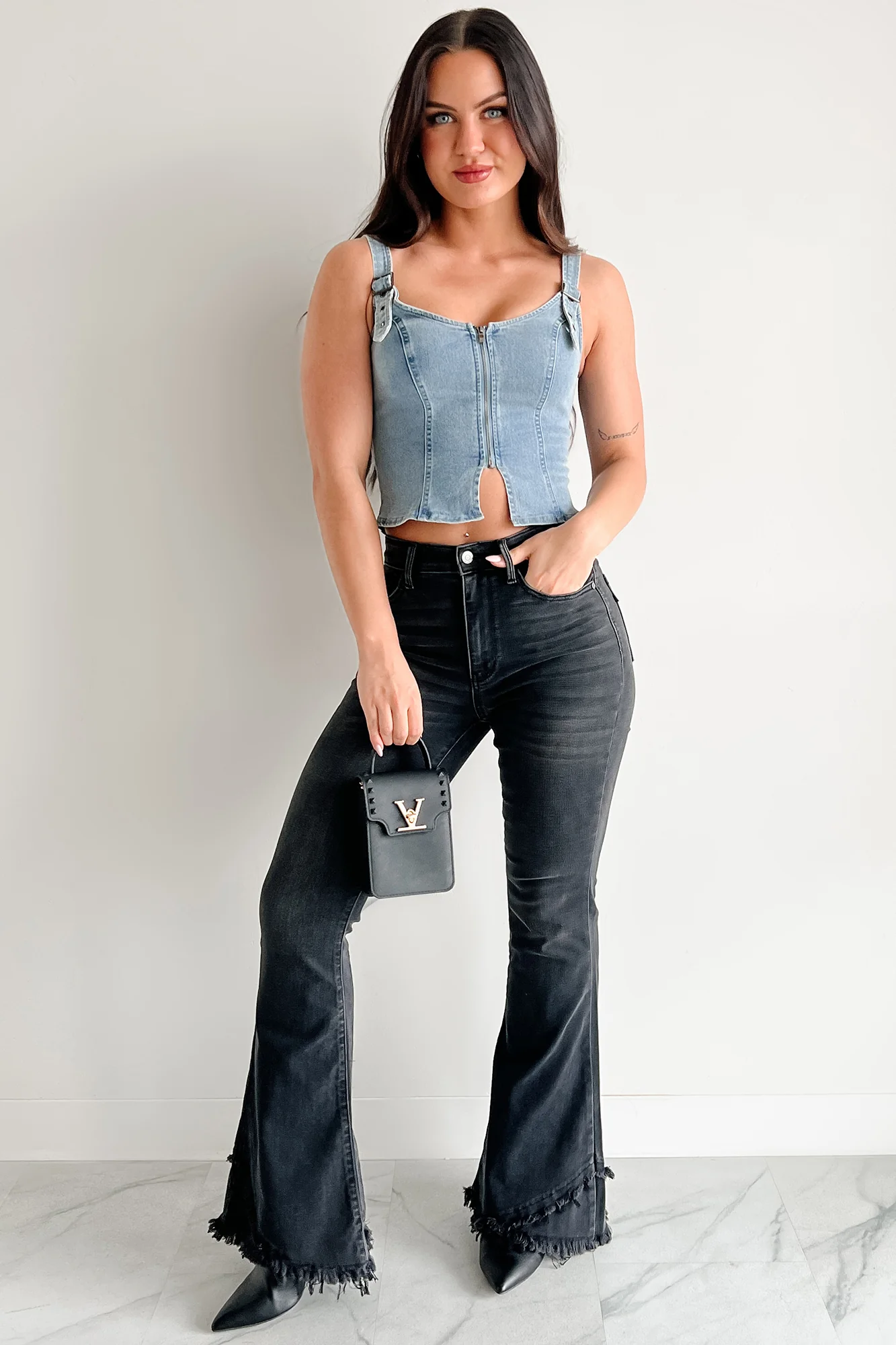 Lady's First Zip Up Denim Tank Top (Light Blue) - Image 12