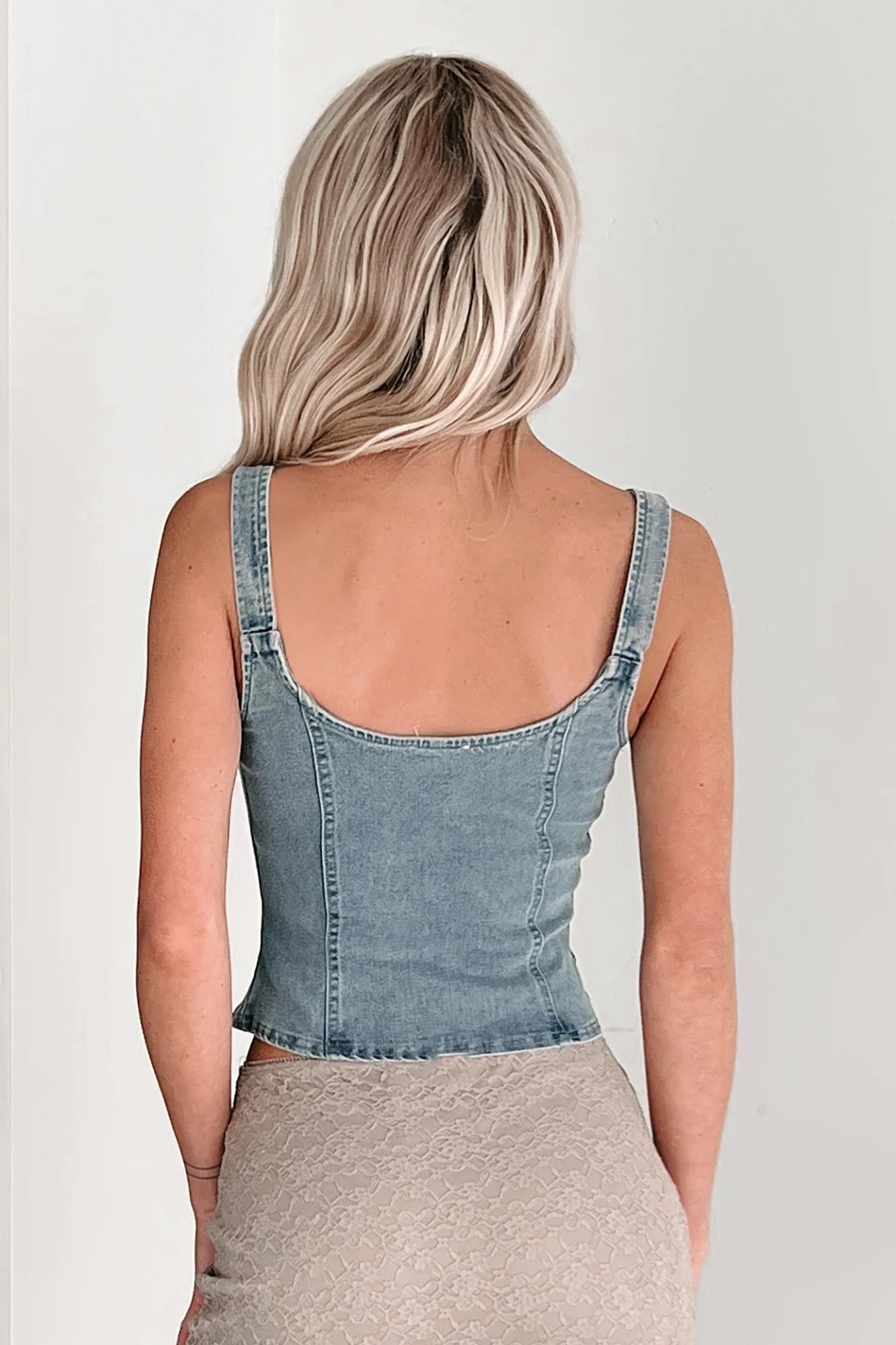 Lady's First Zip Up Denim Tank Top (Light Blue) - Image 17