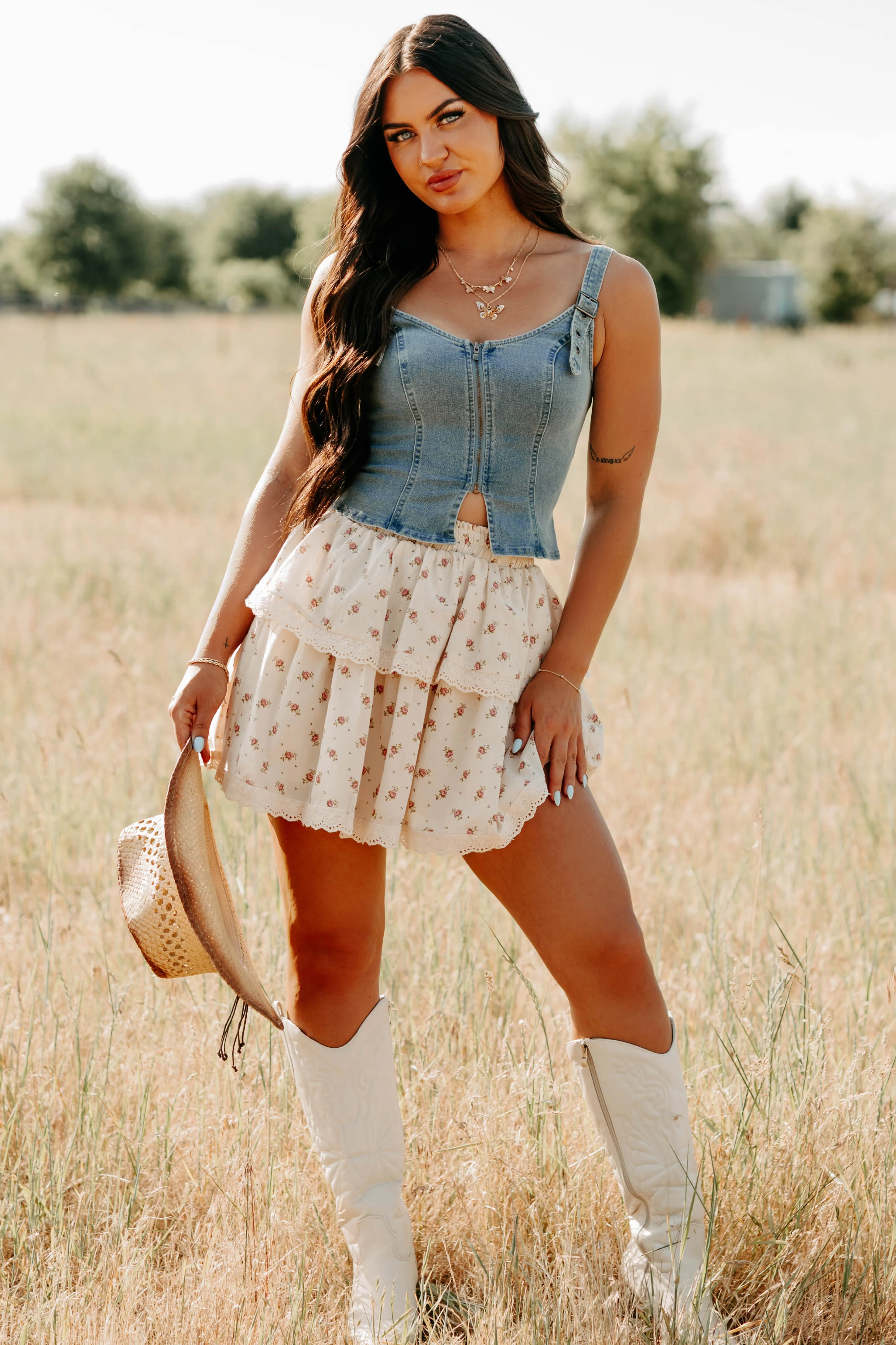 Lady's First Zip Up Denim Tank Top (Light Blue) - Image 20