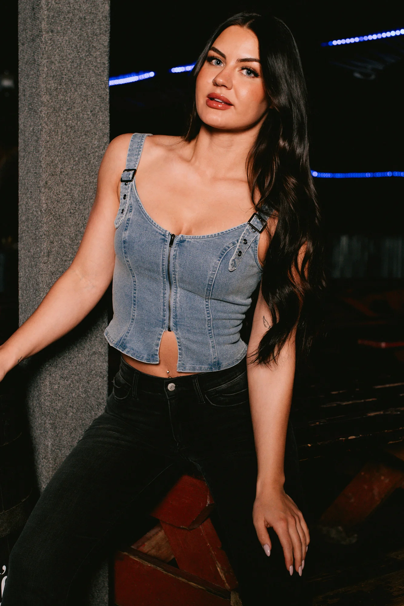 Lady's First Zip Up Denim Tank Top (Light Blue) - Image 6