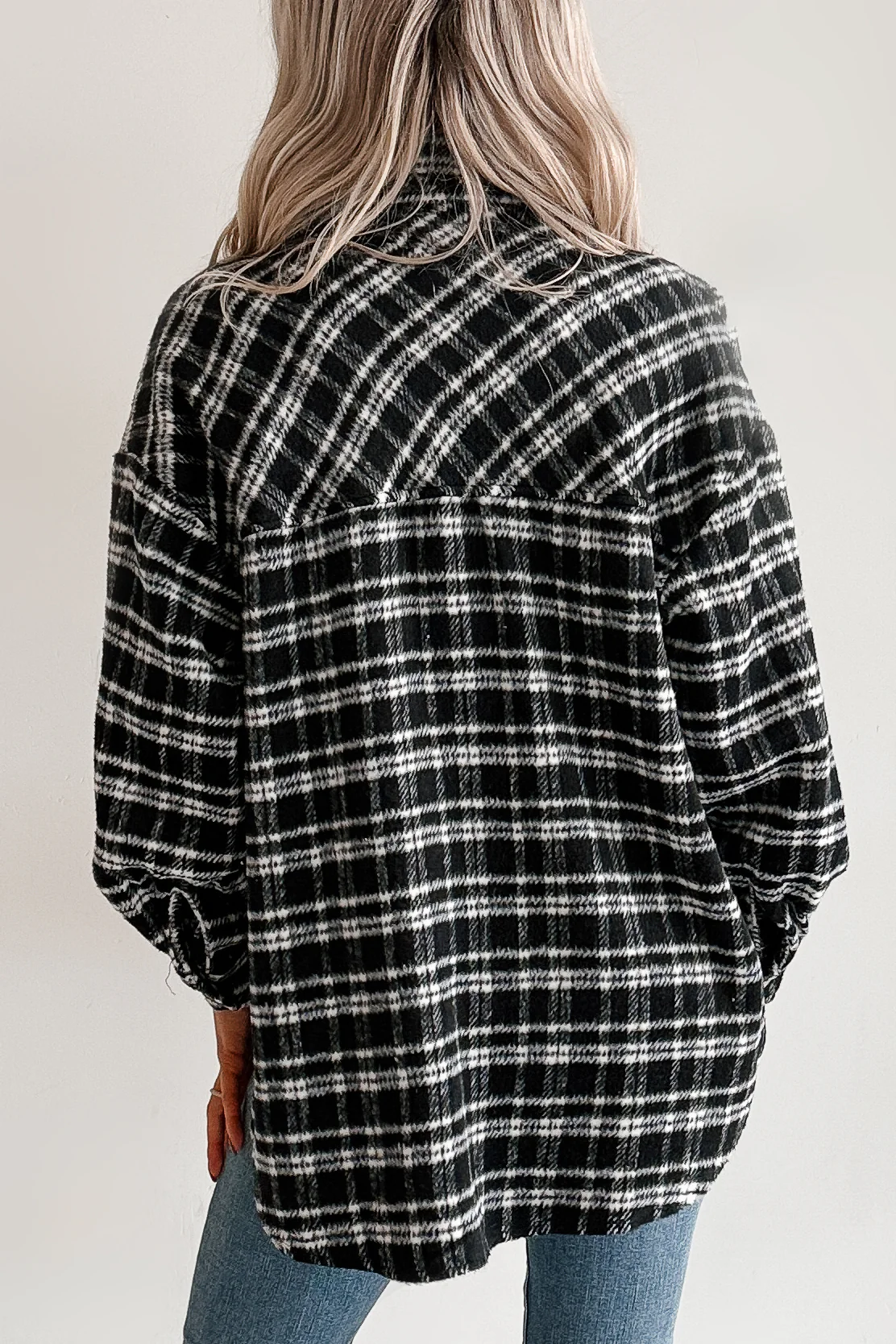 Laid Back Life Plaid Long Sleeve Shacket (Black) - Image 6