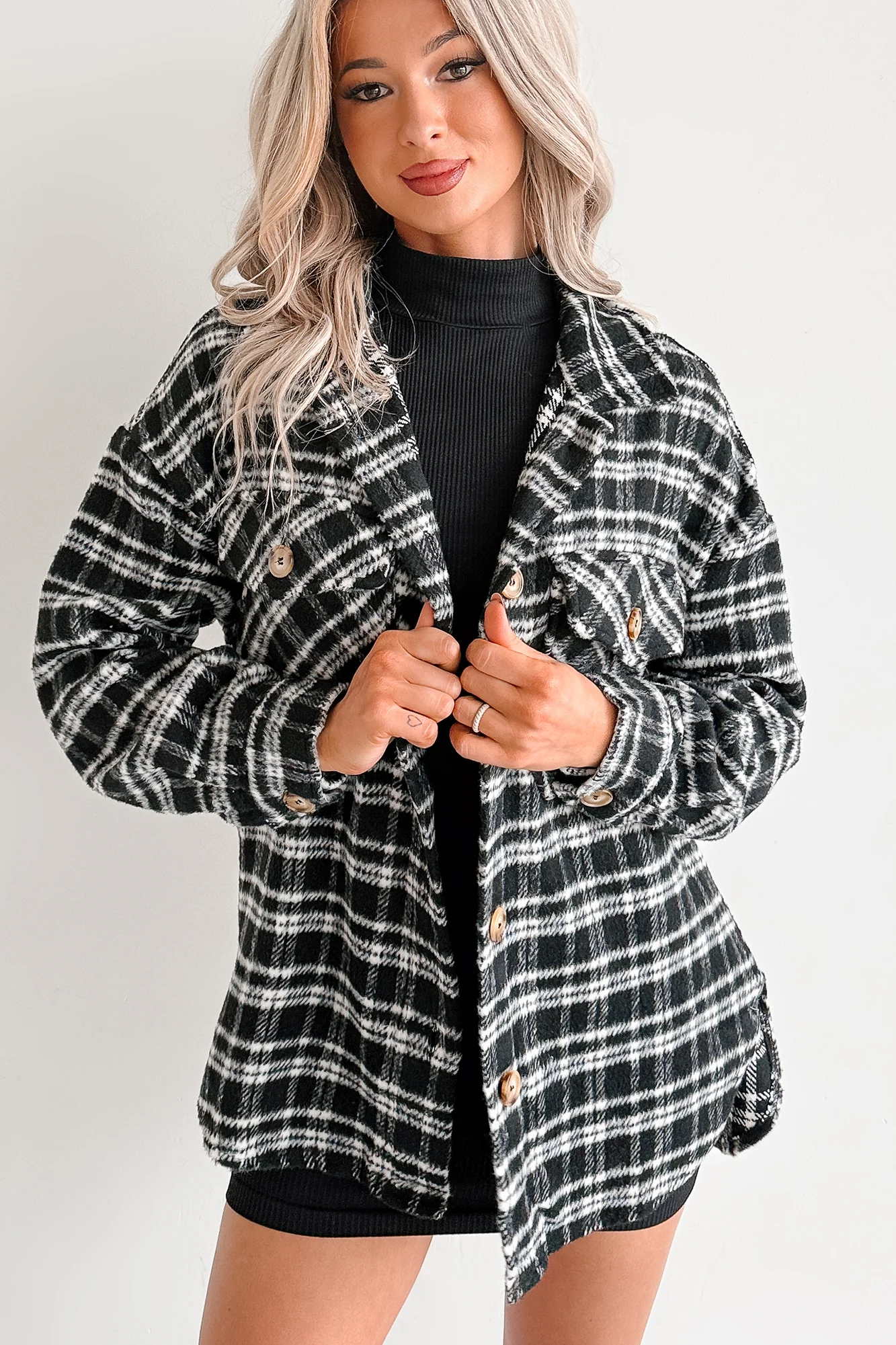 Laid Back Life Plaid Long Sleeve Shacket (Black) - Image 8