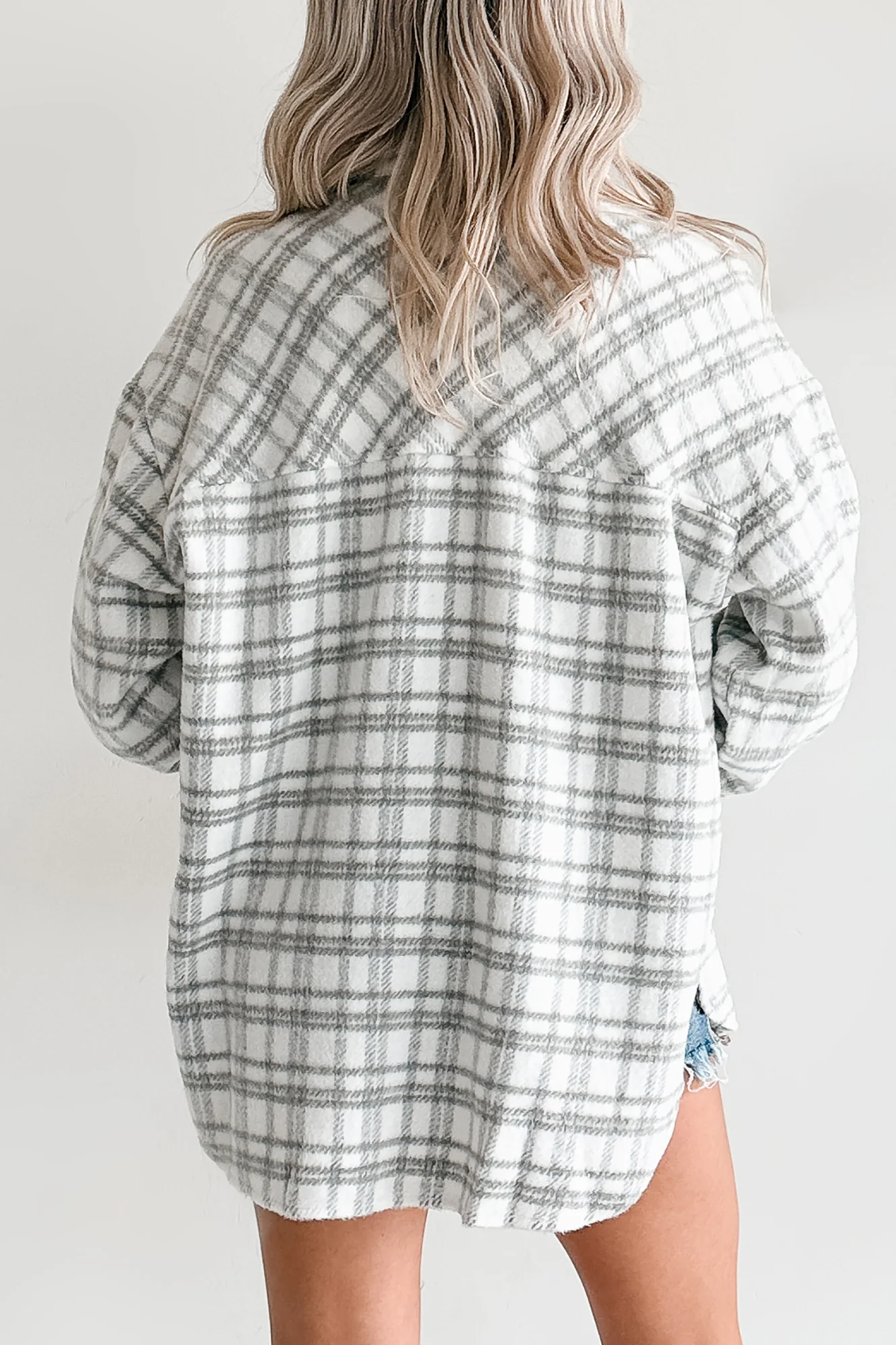 Laid Back Life Plaid Long Sleeve Shacket (Heather Grey) - Image 4