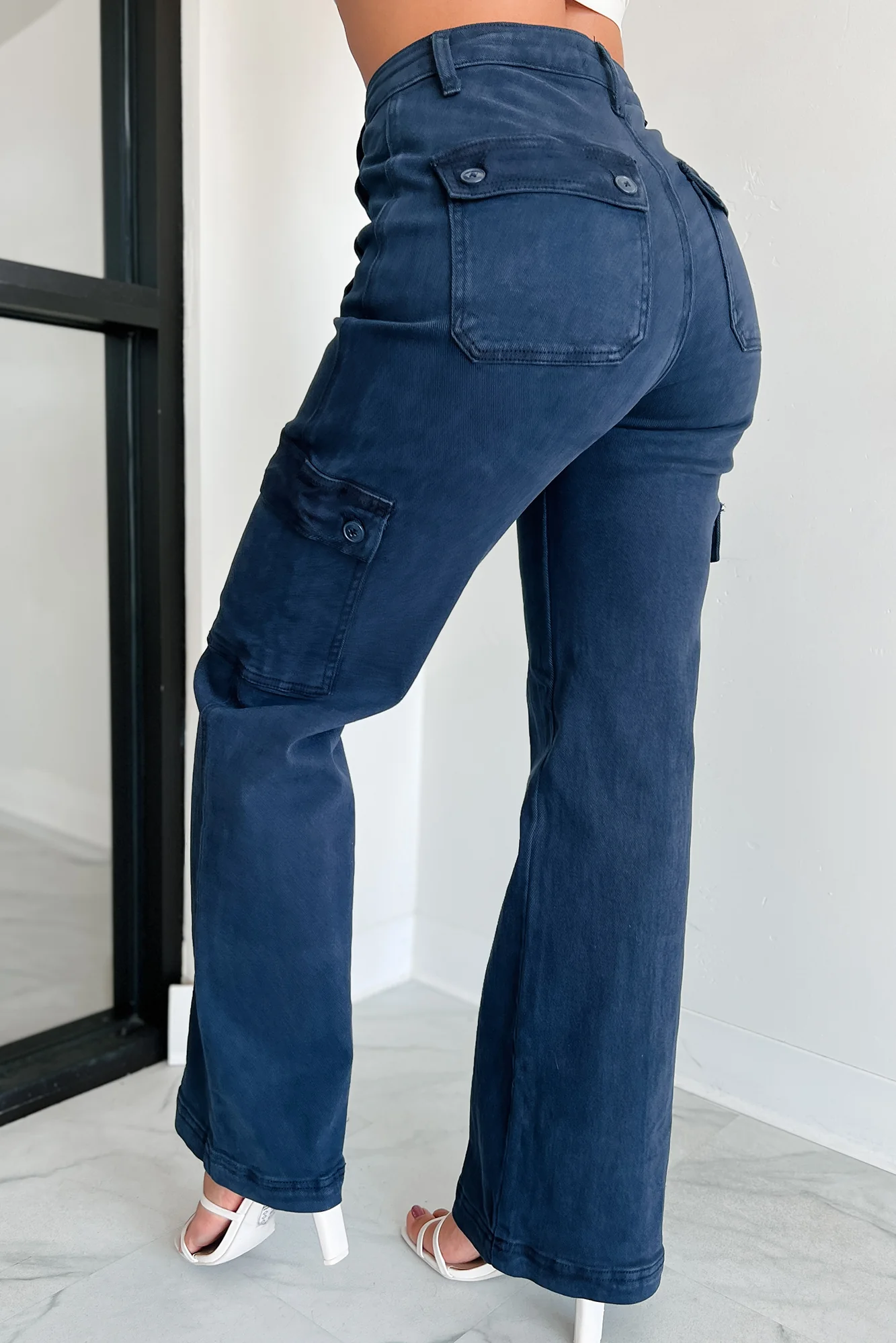 Laith High Rise Wide Leg Risen Cargo Jeans (Blueberry) - Image 4