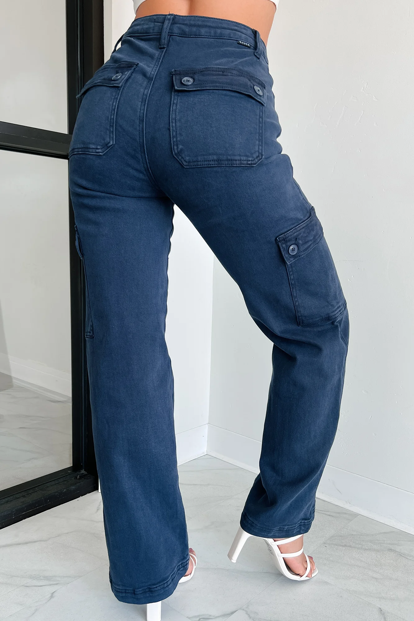 Laith High Rise Wide Leg Risen Cargo Jeans (Blueberry) - Image 5