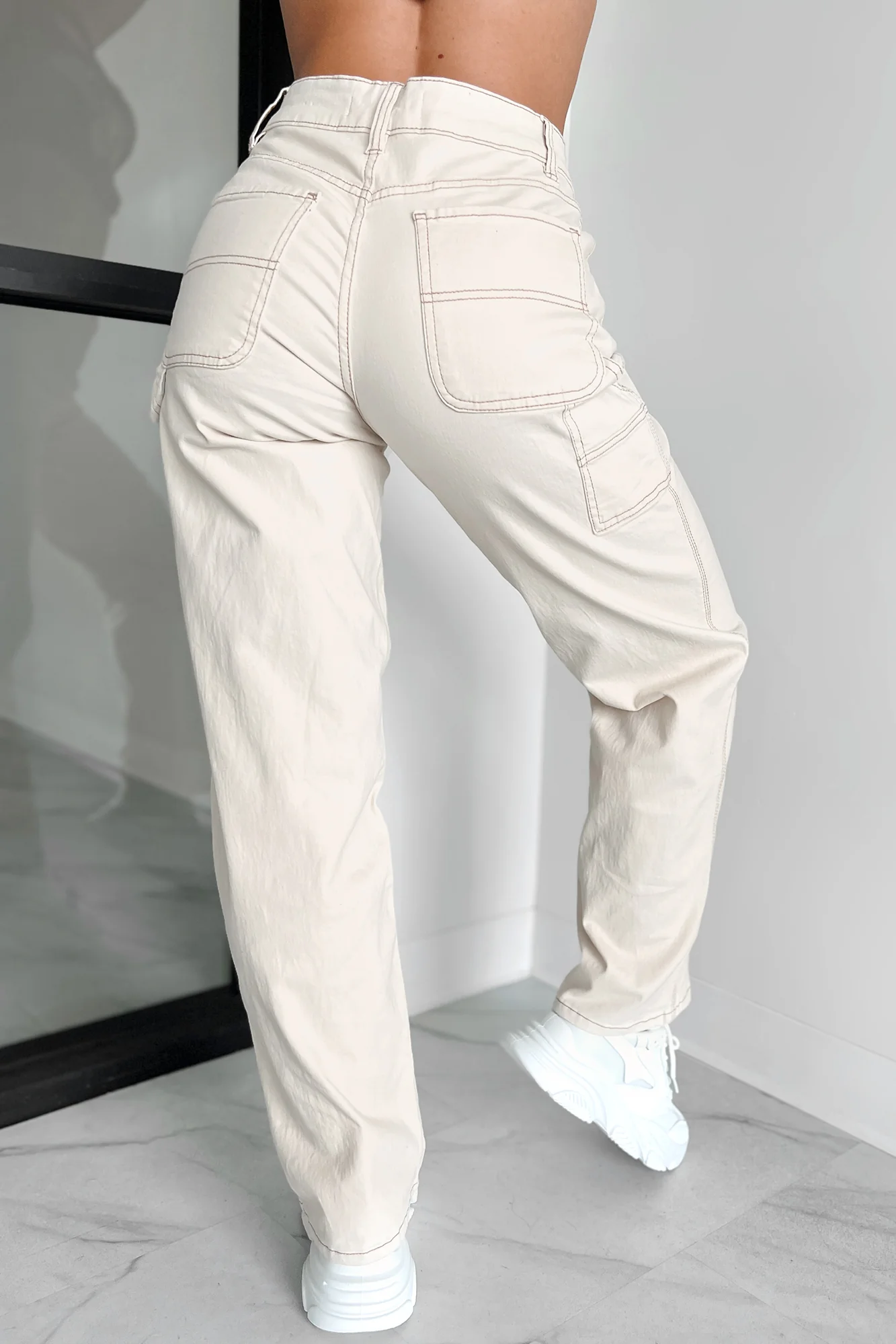 Lark High Rise Straight Leg Carpenter Jeans (Ecru) - Image 3
