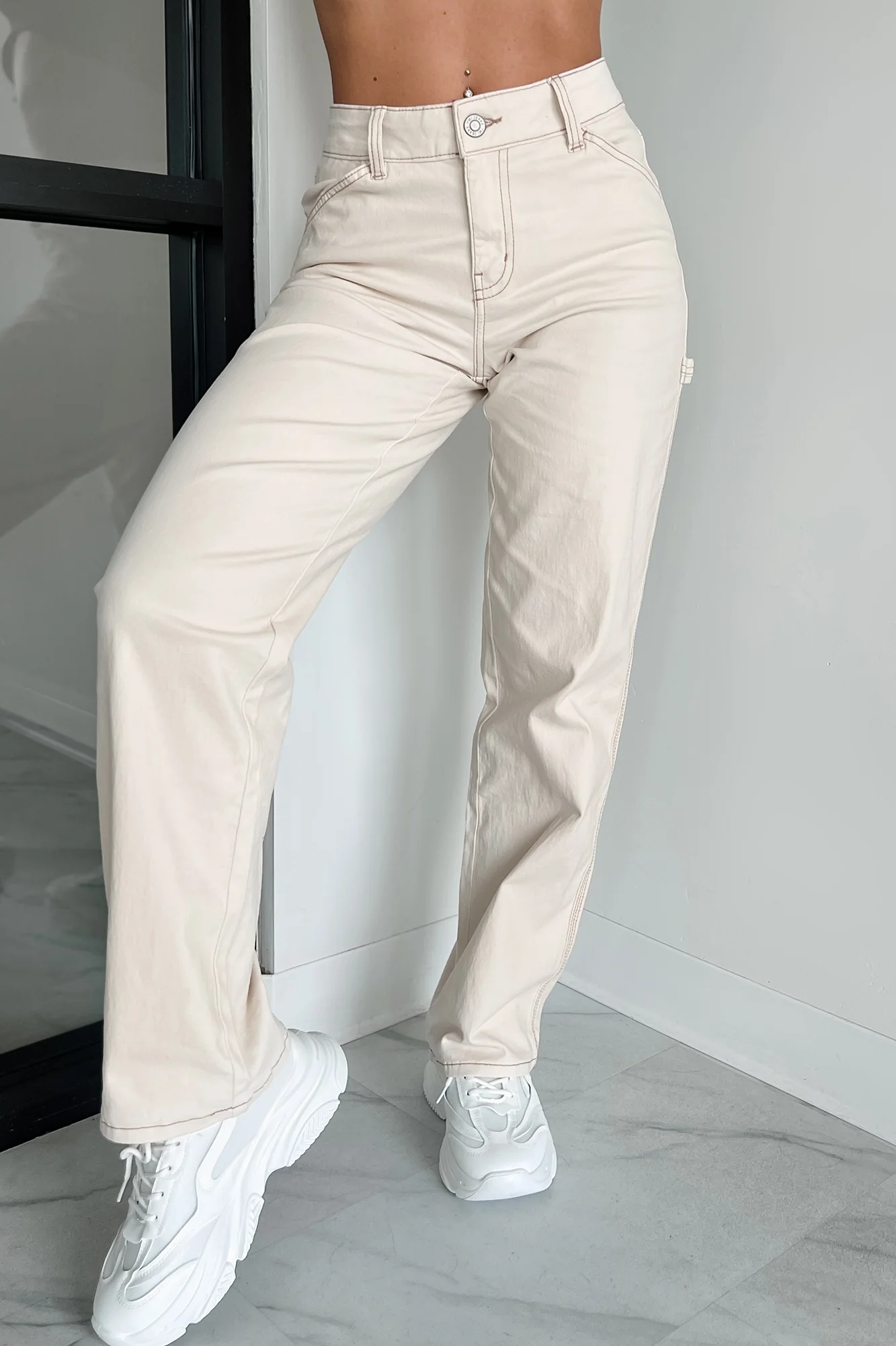 Lark High Rise Straight Leg Carpenter Jeans (Ecru) - Image 4