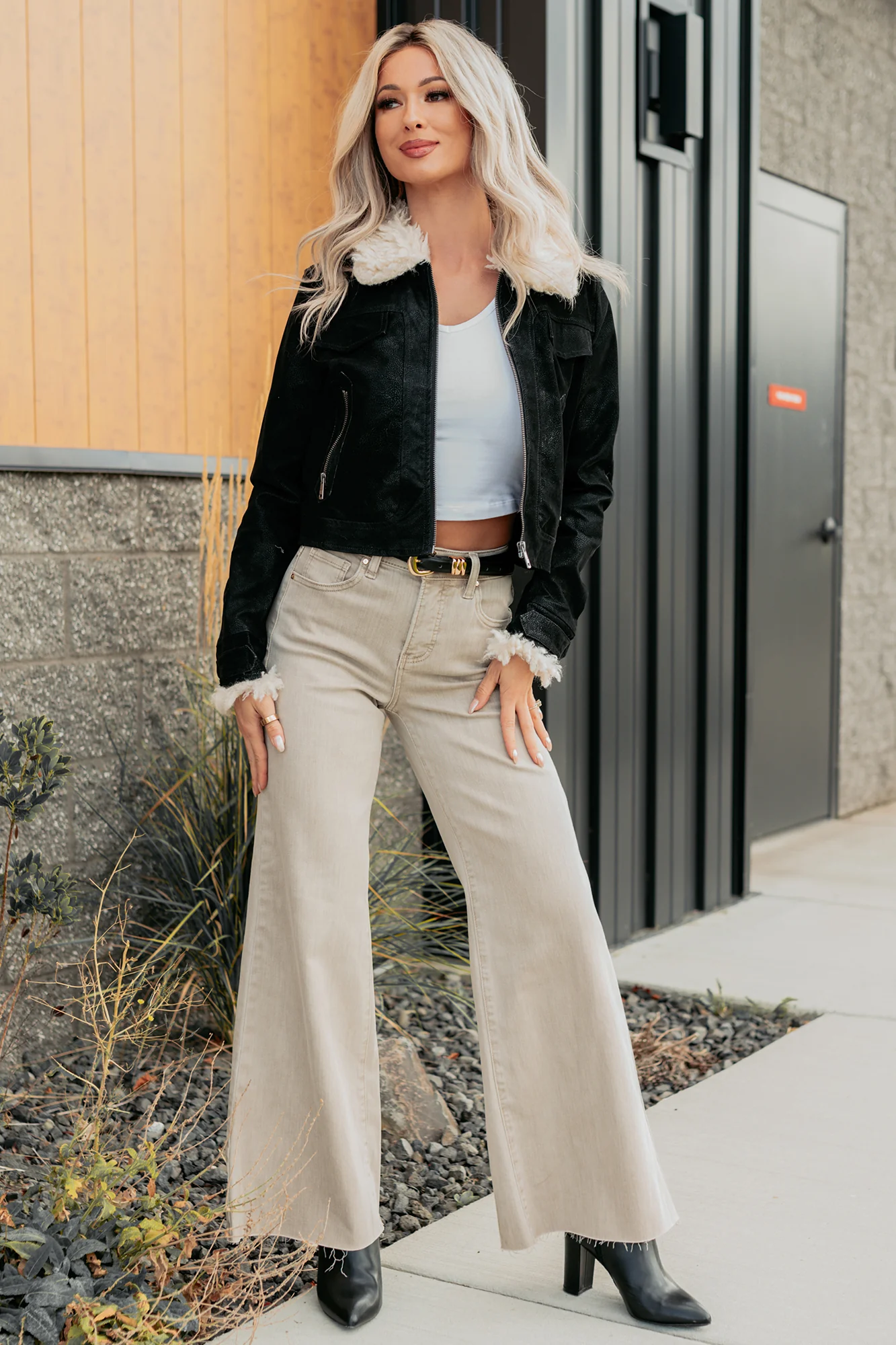 Lars Tummy Control Wide Leg Glittery Risen Jeans (Taupe) - Image 6