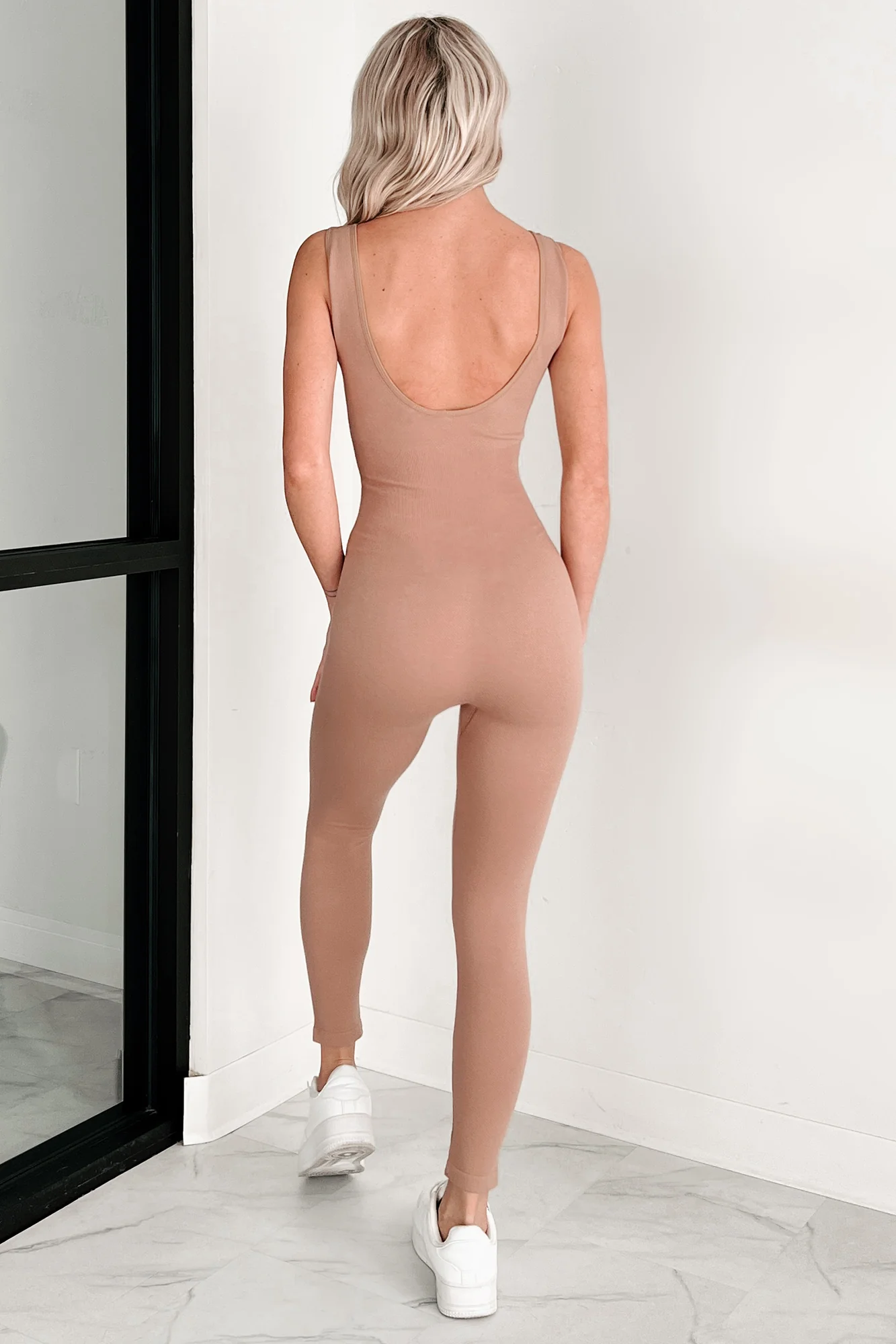 Latte At Sunrise Sleeveless Bodycon Catsuit (Mocha) - Image 4