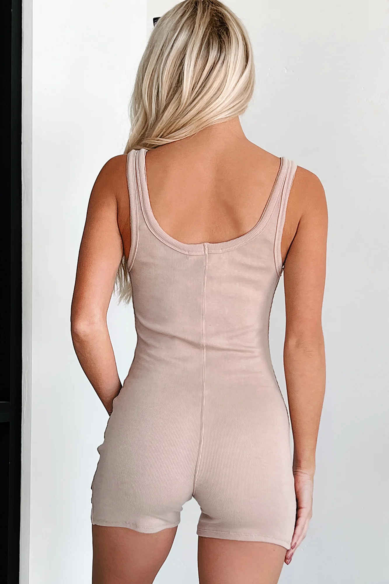 Latte Runs Ribbed Sleeveless Romper (Light Tan) - Image 4