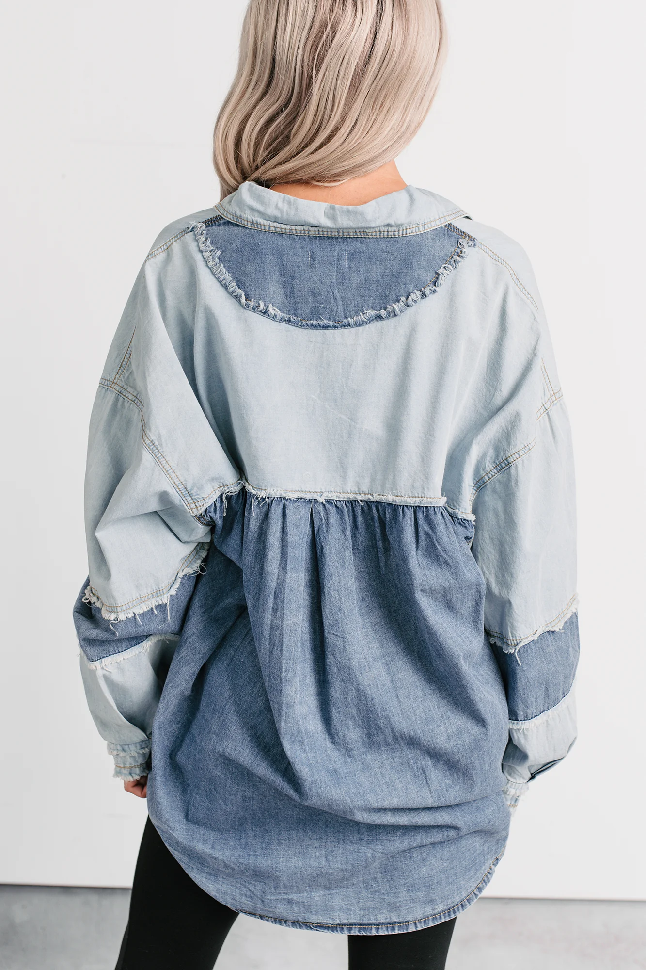 Laugh Lines Raw Seam Denim Shacket (Denim Multi) - Image 3