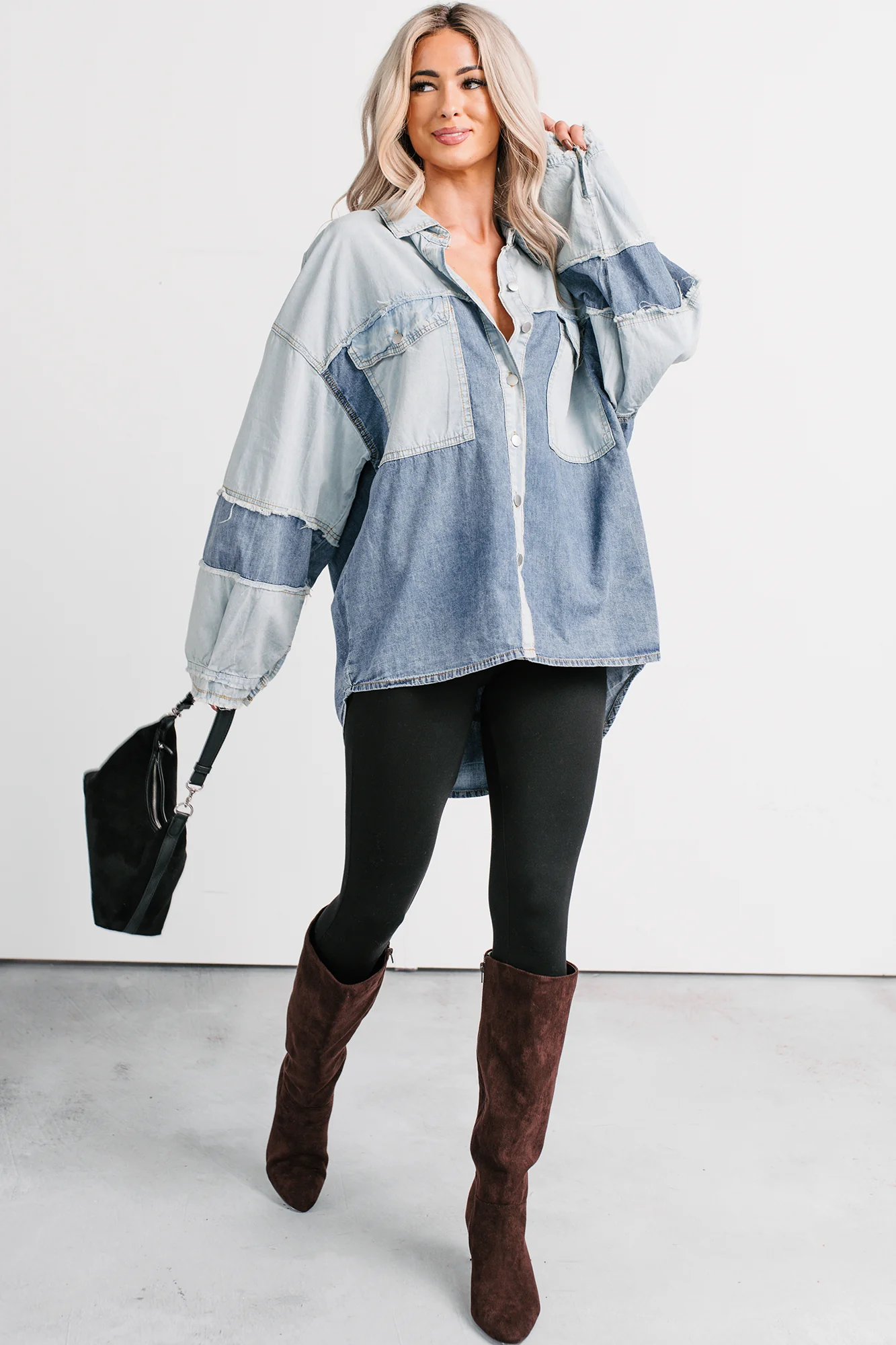 Laugh Lines Raw Seam Denim Shacket (Denim Multi) - Image 5