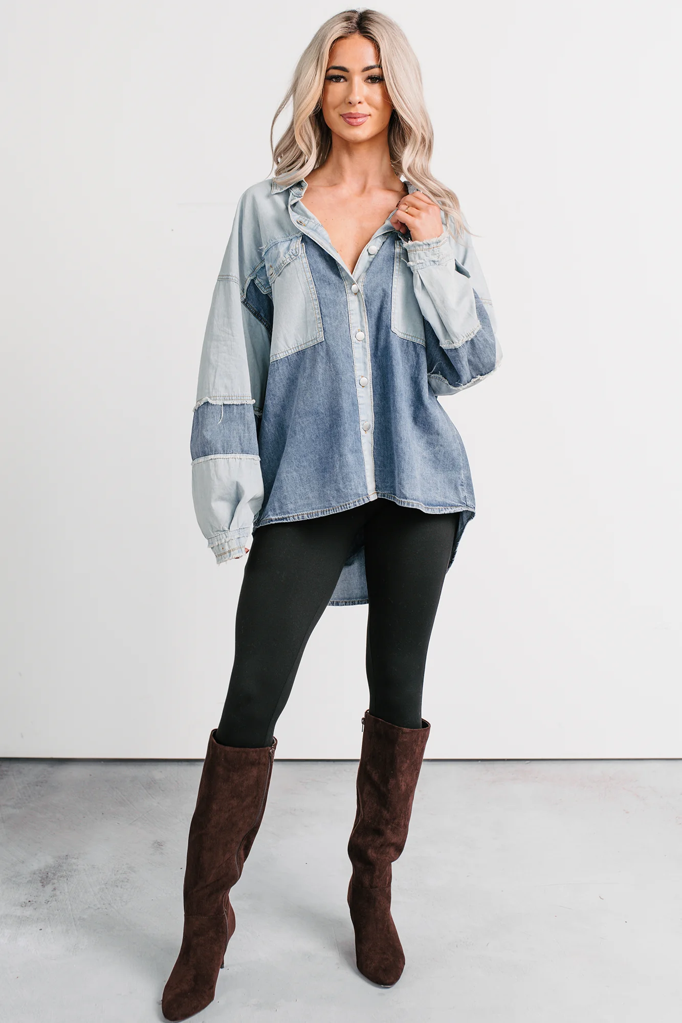 Laugh Lines Raw Seam Denim Shacket (Denim Multi) - Image 7