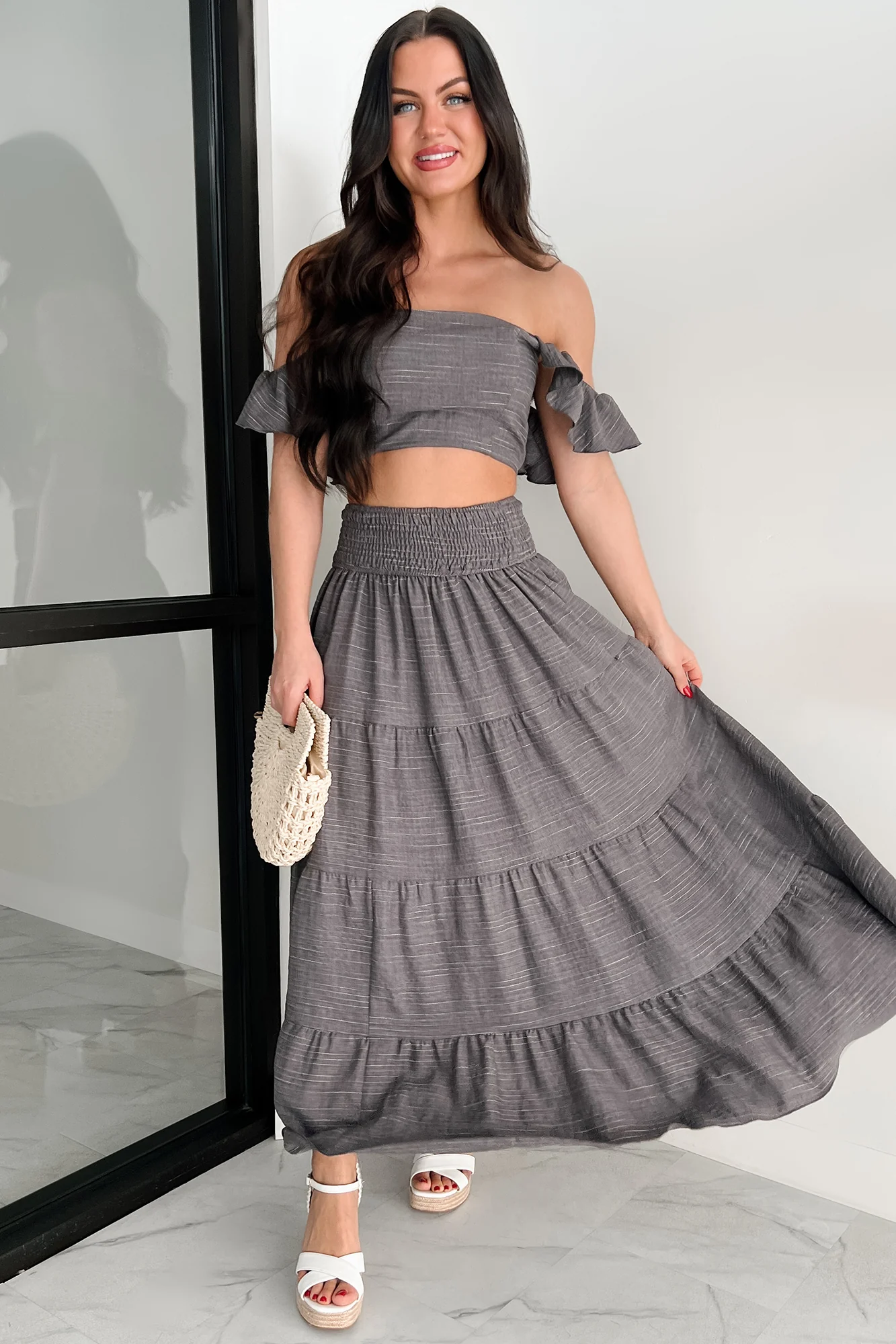 Laugh Till It Hurts Two Piece Ruffle Skirt Set (Charcoal) - Image 2