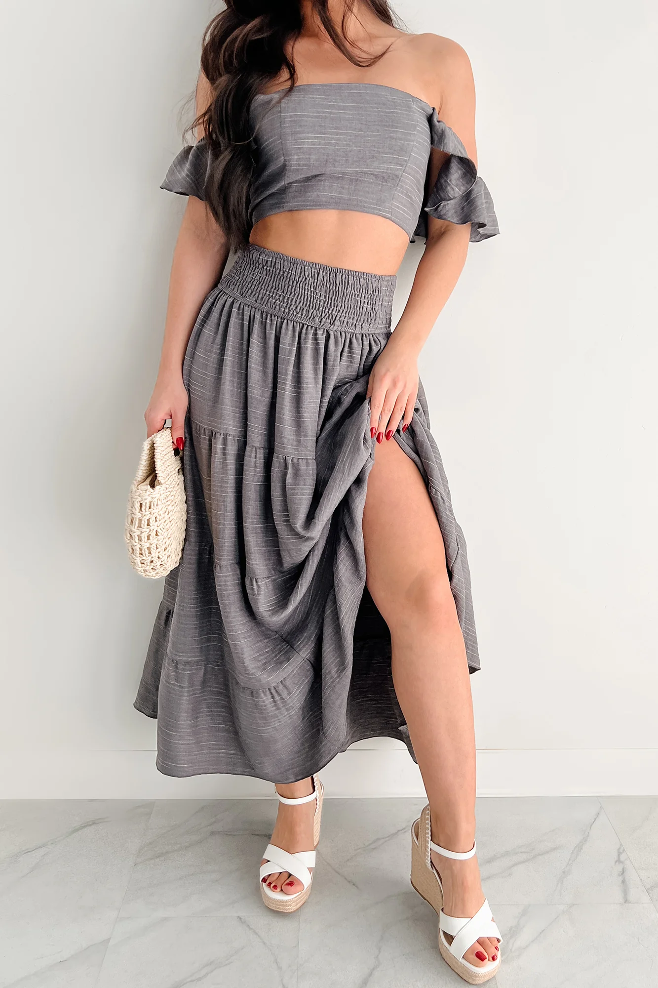 Laugh Till It Hurts Two Piece Ruffle Skirt Set (Charcoal) - Image 3