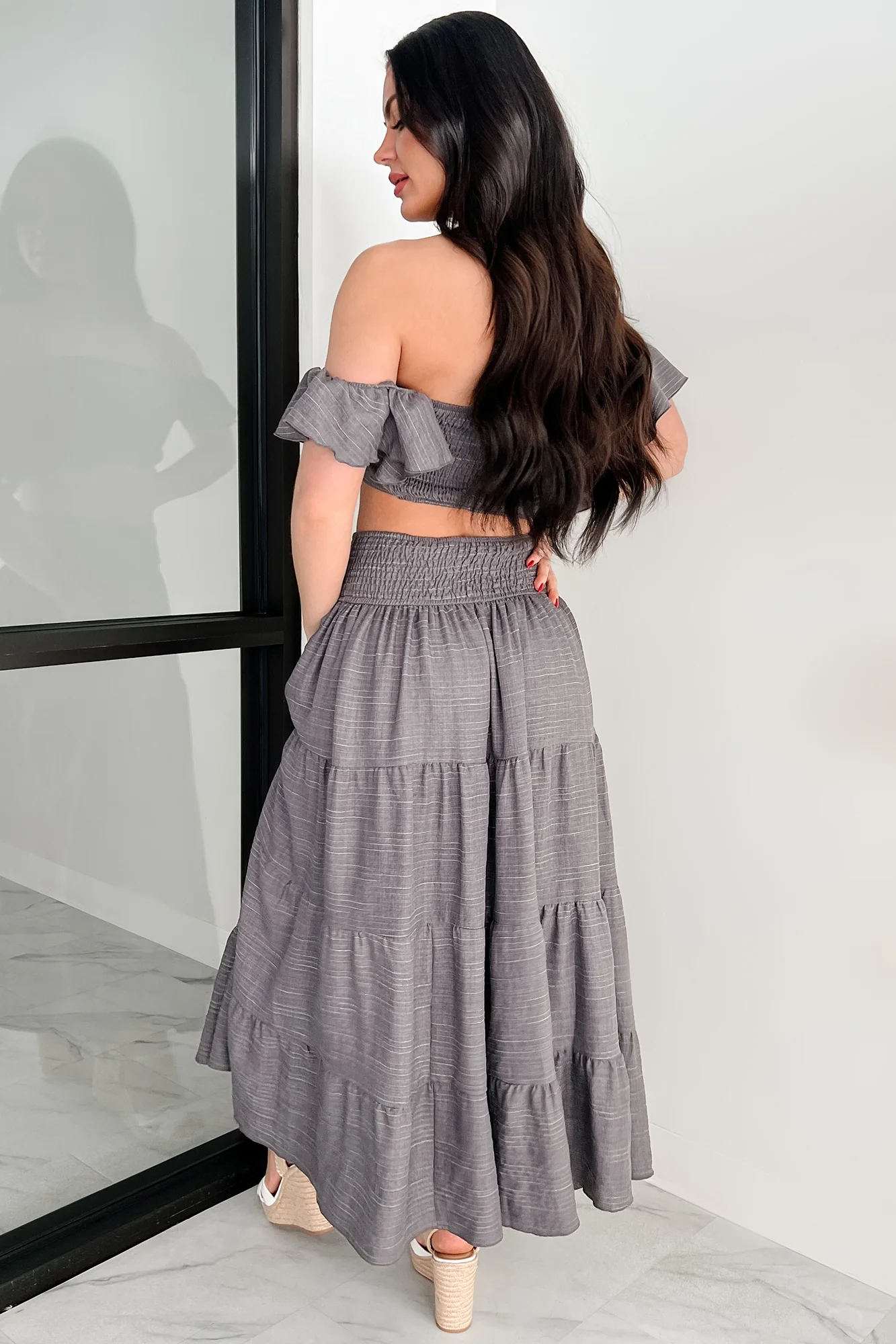 Laugh Till It Hurts Two Piece Ruffle Skirt Set (Charcoal) - Image 4