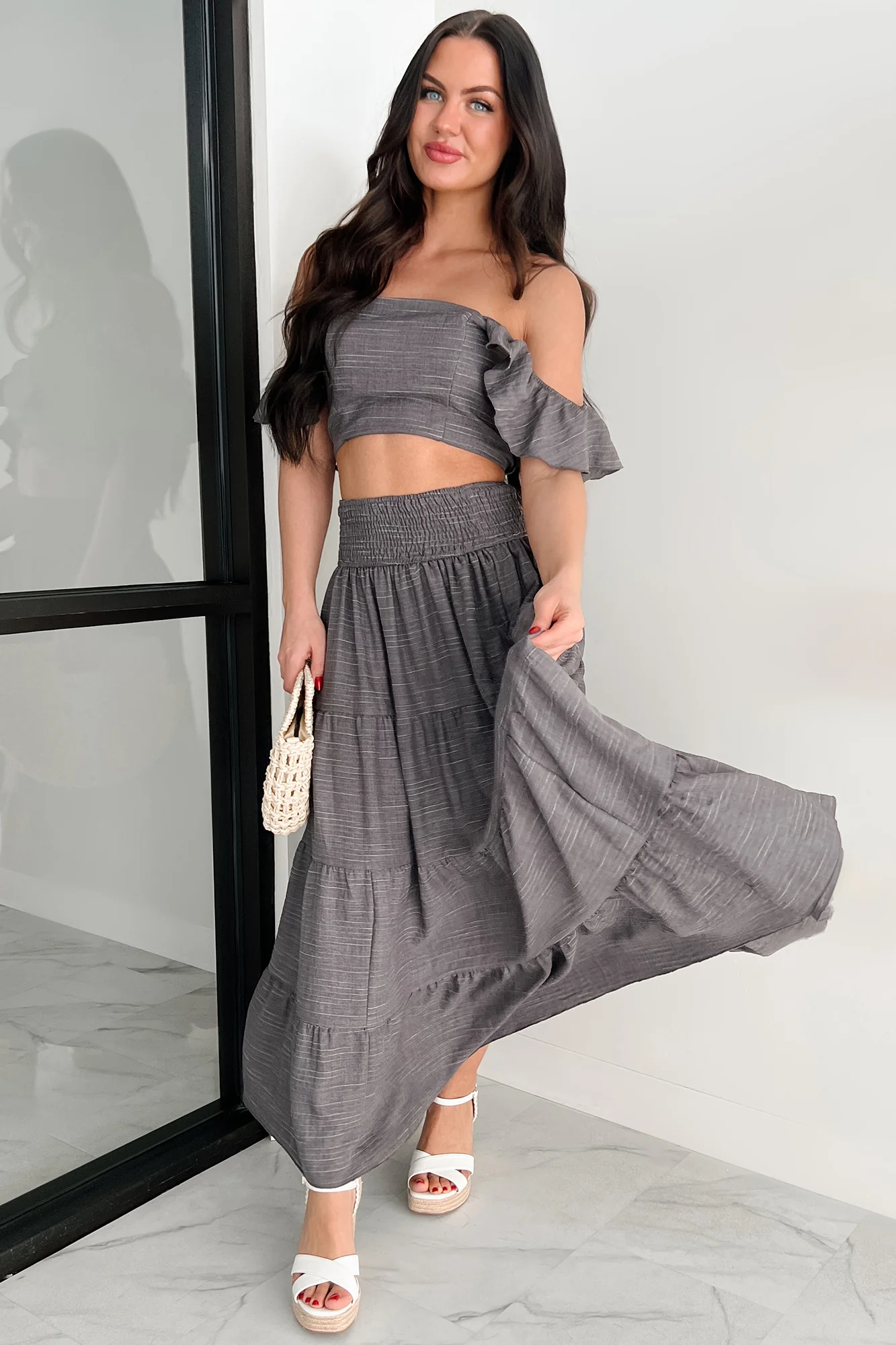 Laugh Till It Hurts Two Piece Ruffle Skirt Set (Charcoal) - Image 5