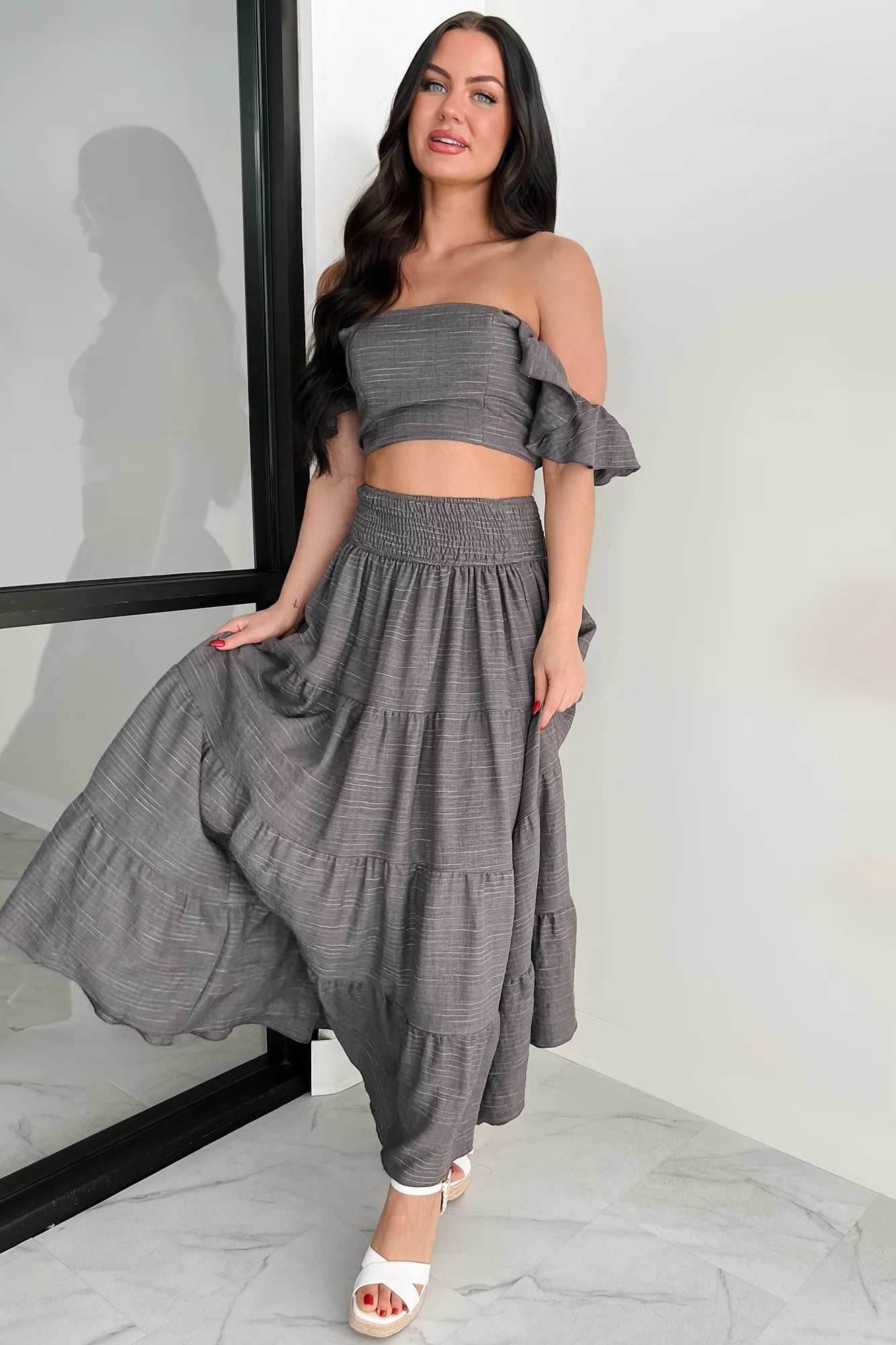 Laugh Till It Hurts Two Piece Ruffle Skirt Set (Charcoal) - Image 8