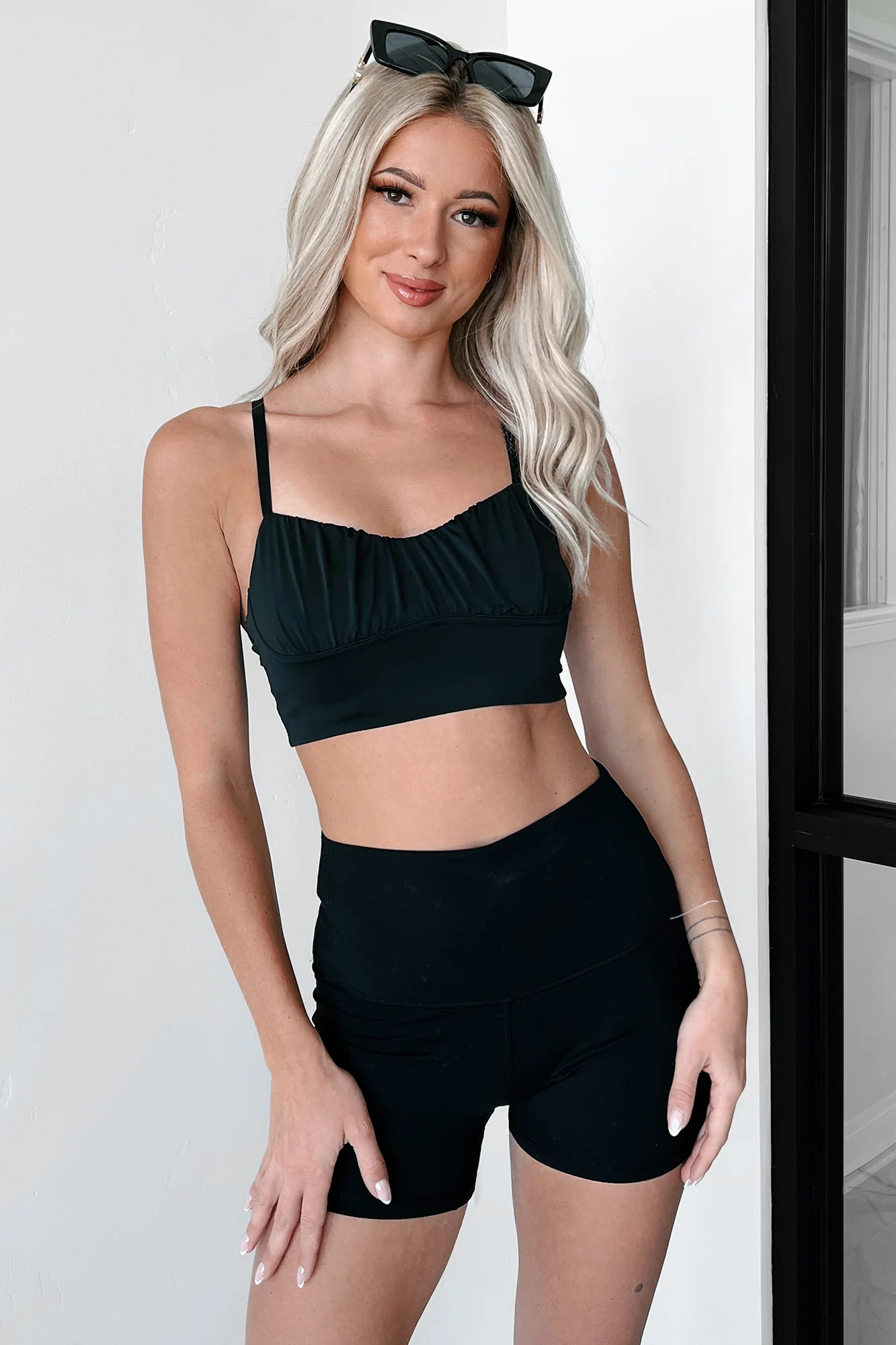 Layla Shirred Bralette Top (Black) - Image 8