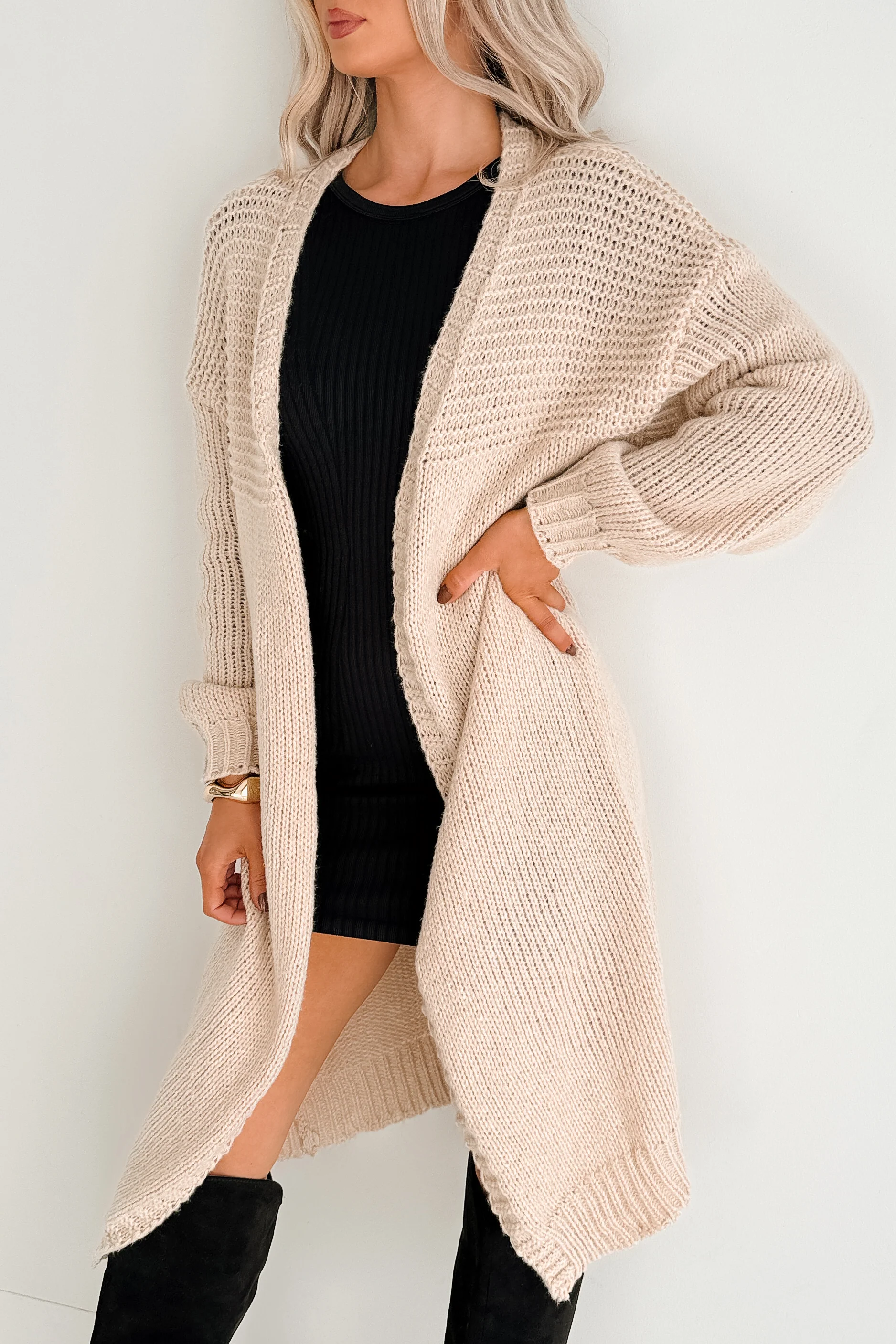 Lazy Layers Cable Knit Long Fit Cardigan (Taupe) - Image 2