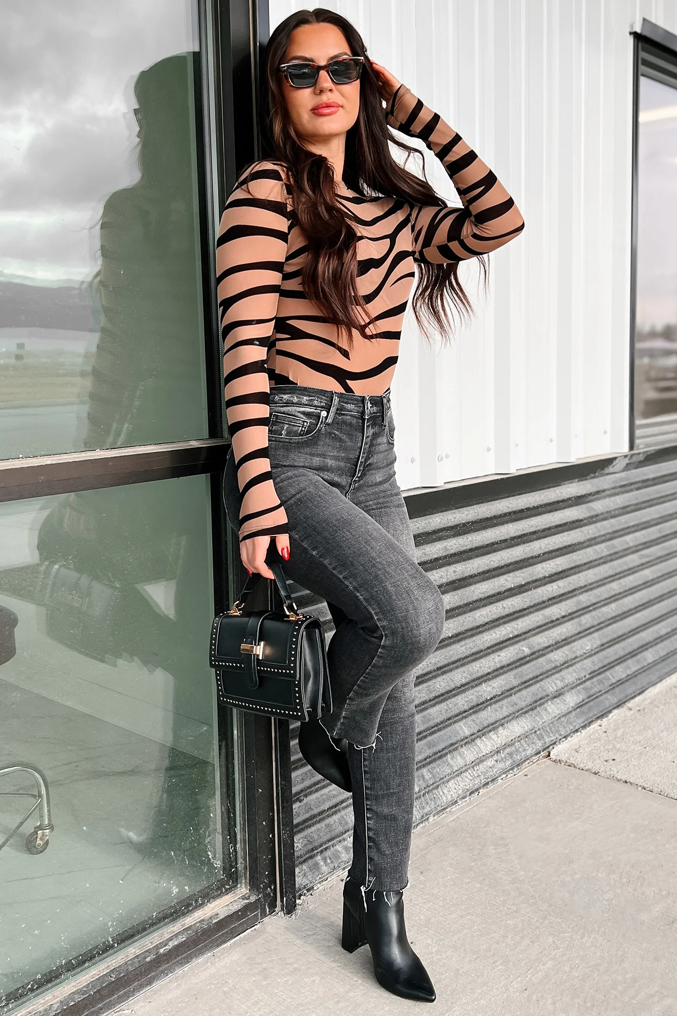 Leader Of The Pack Velvet Mesh Bodysuit (Coffee) - Image 2
