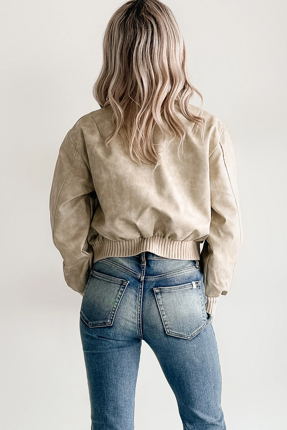 Leading Now Faux Leather Bomber Jacket (Sand) - Image 4