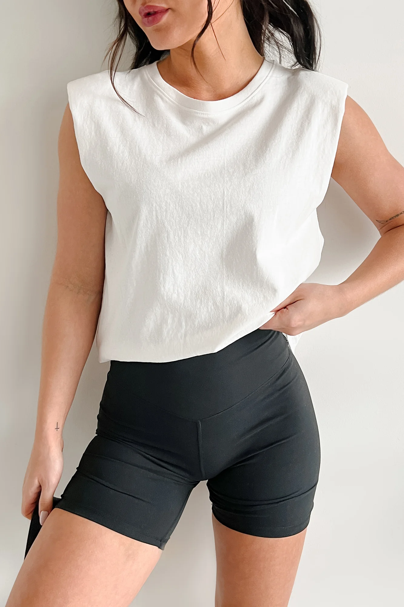 Leading The Way Shoulder Pad Sleeveless Top (Off White) - Image 6