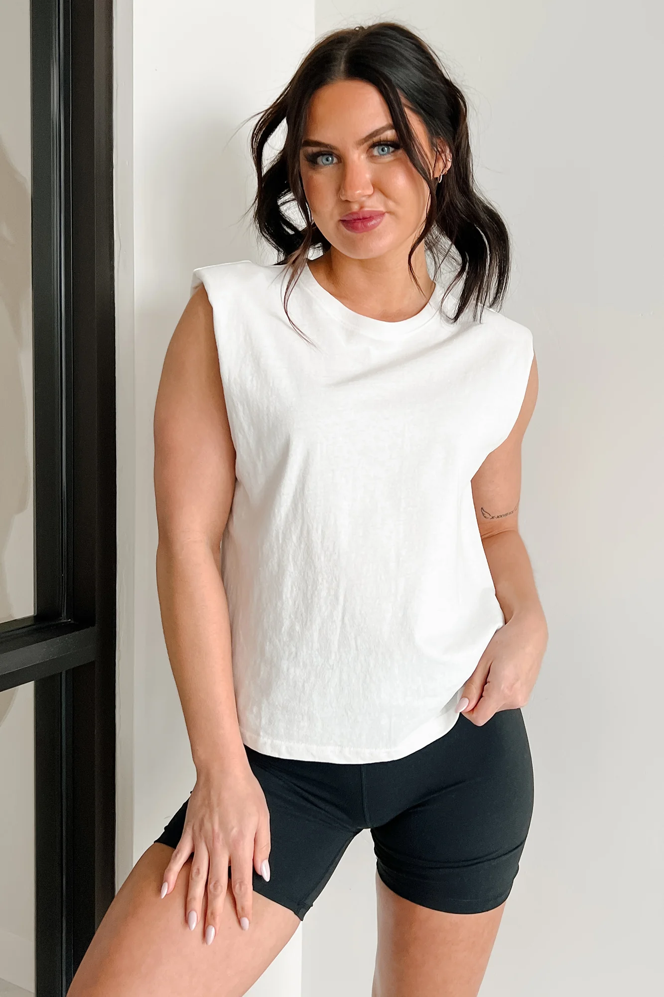 Leading The Way Shoulder Pad Sleeveless Top (Off White) - Image 7