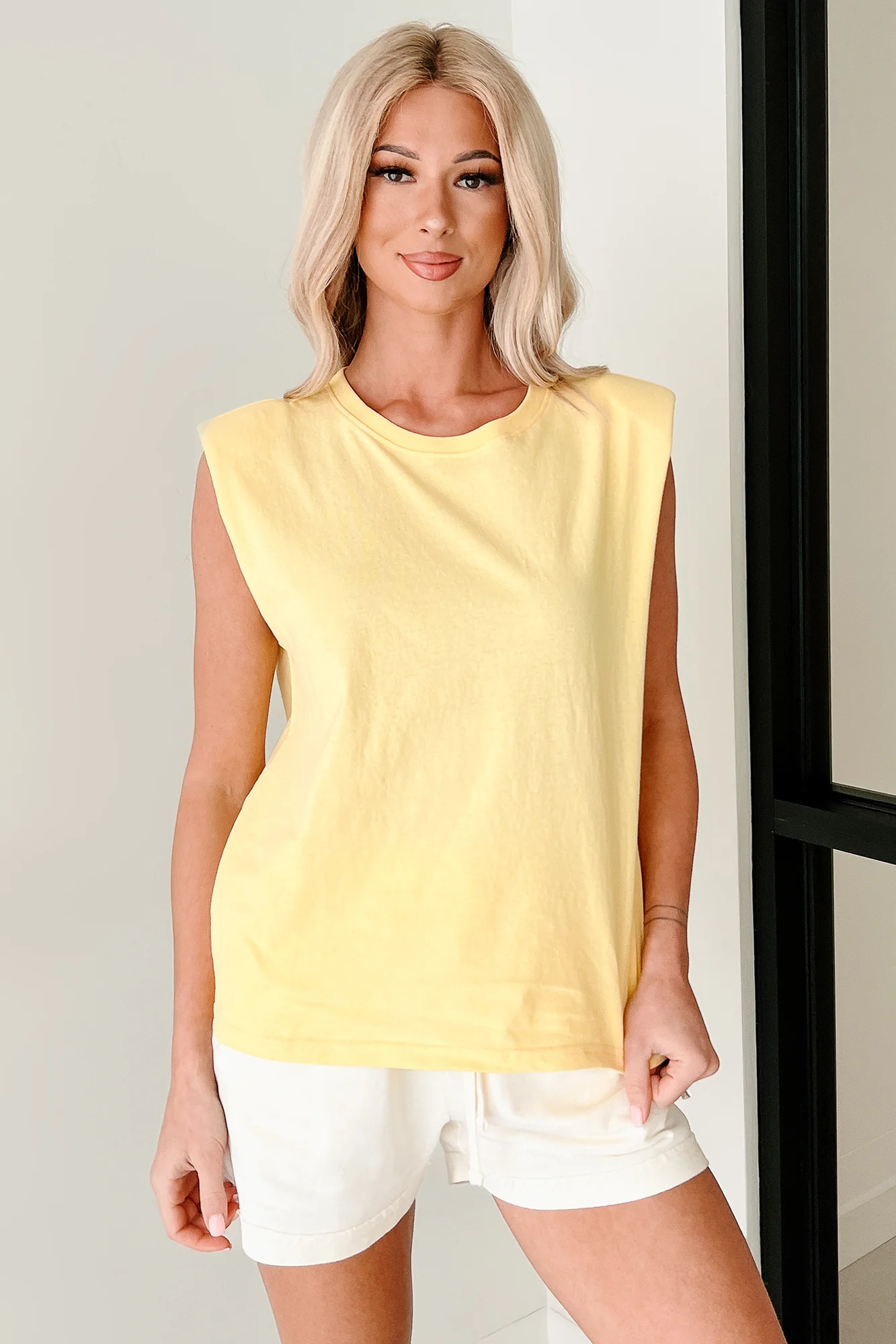 Leading The Way Shoulder Pad Sleeveless Top (Yellow) - Image 3